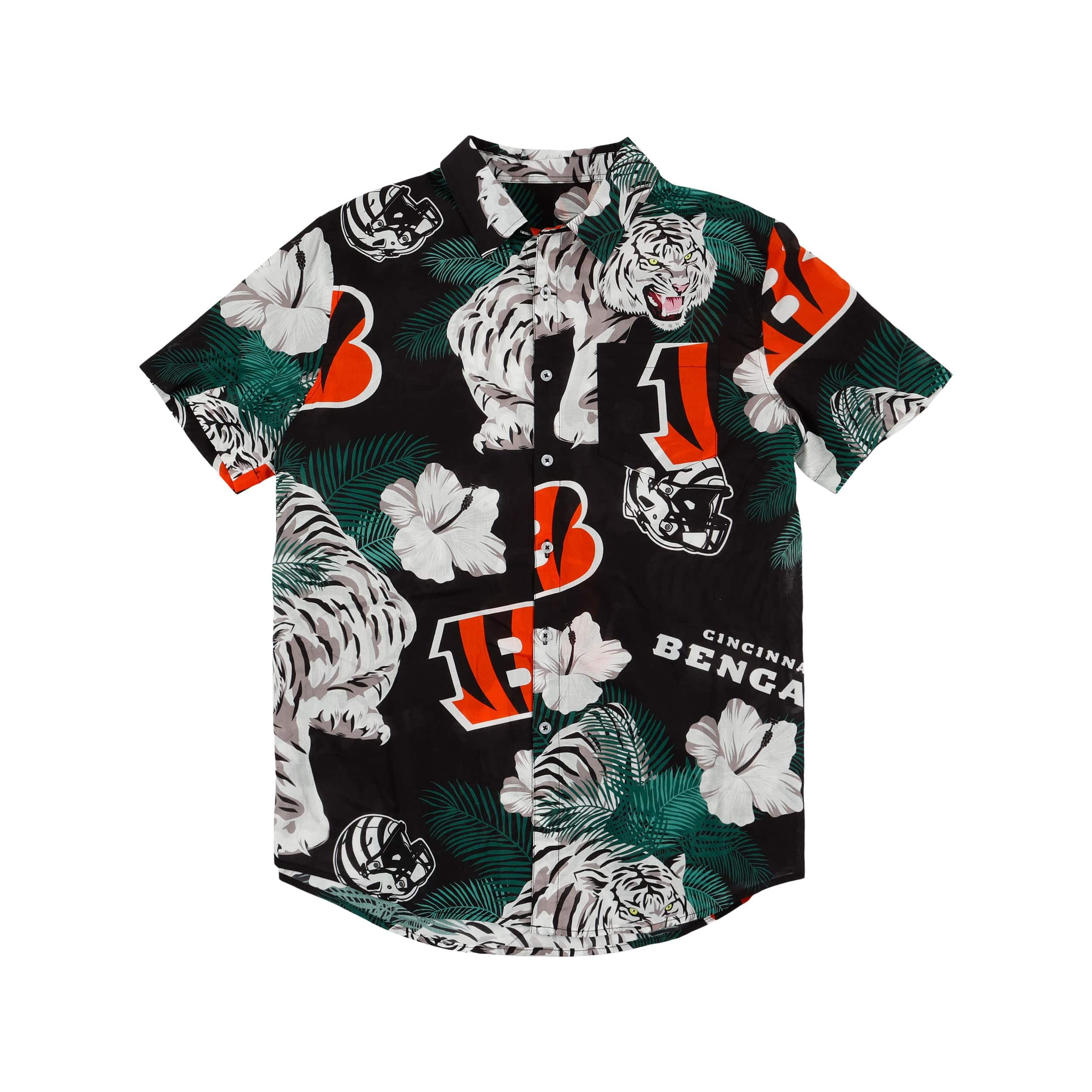 Cincinnati Bengals NFL Mens White Stripe Floral Button Up Shirt