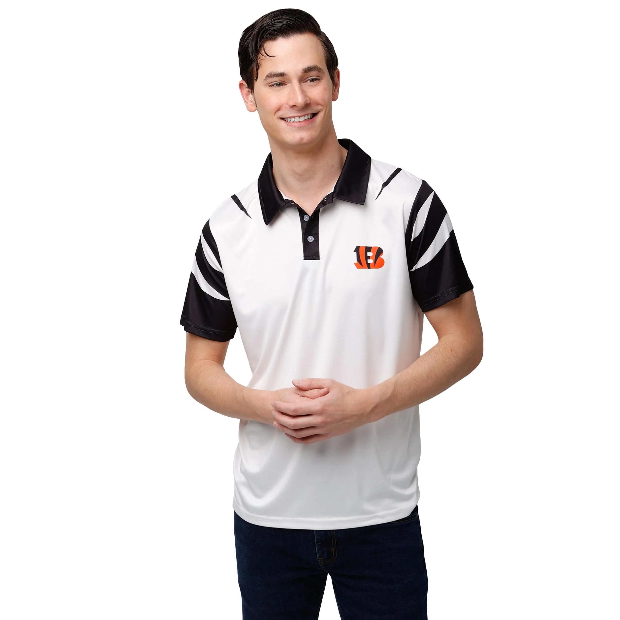 Cincinnati Bengals NFL Mens White Stripe Polyester Polo - Image 2