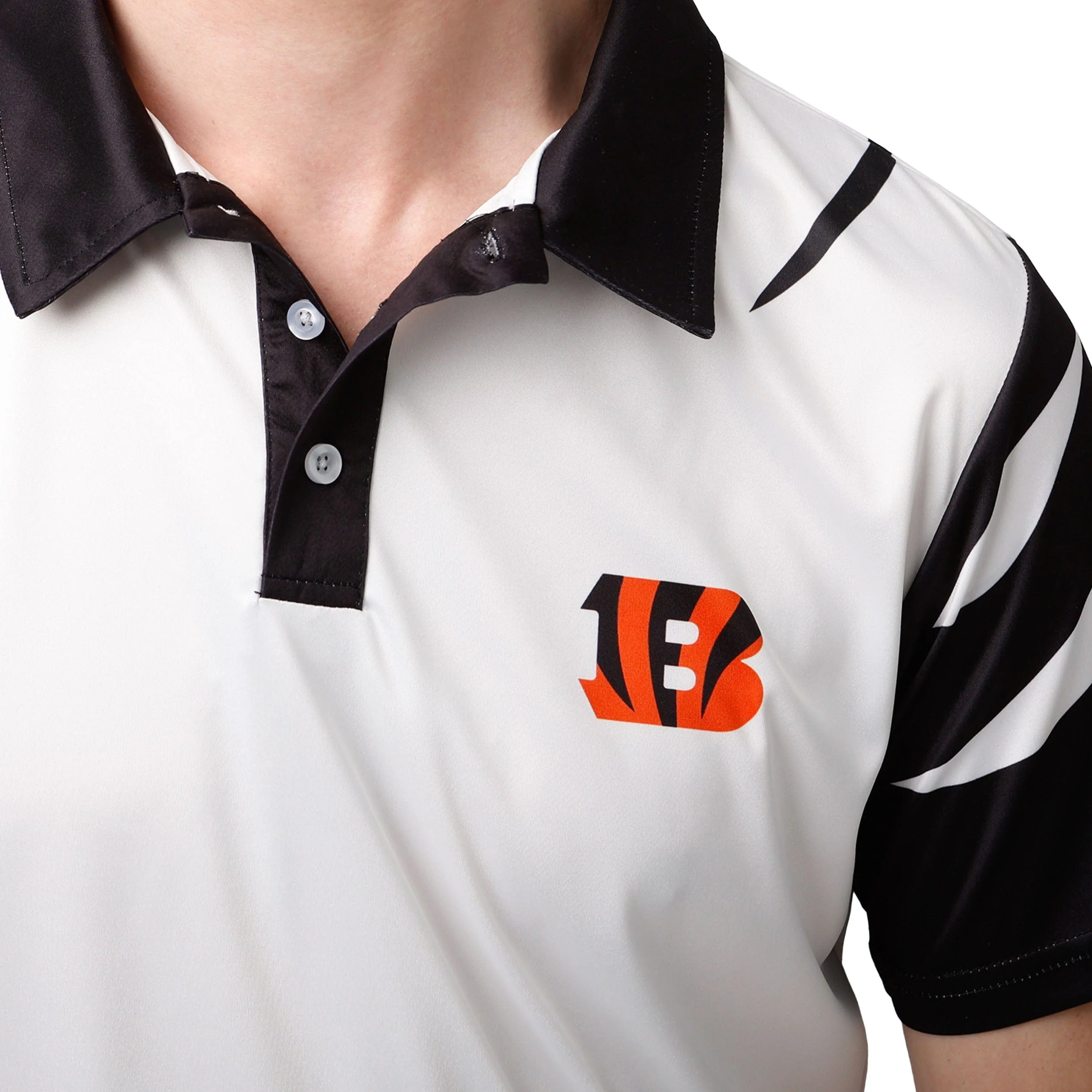 Cincinnati Bengals NFL Mens White Stripe Polyester Polo - Image 4