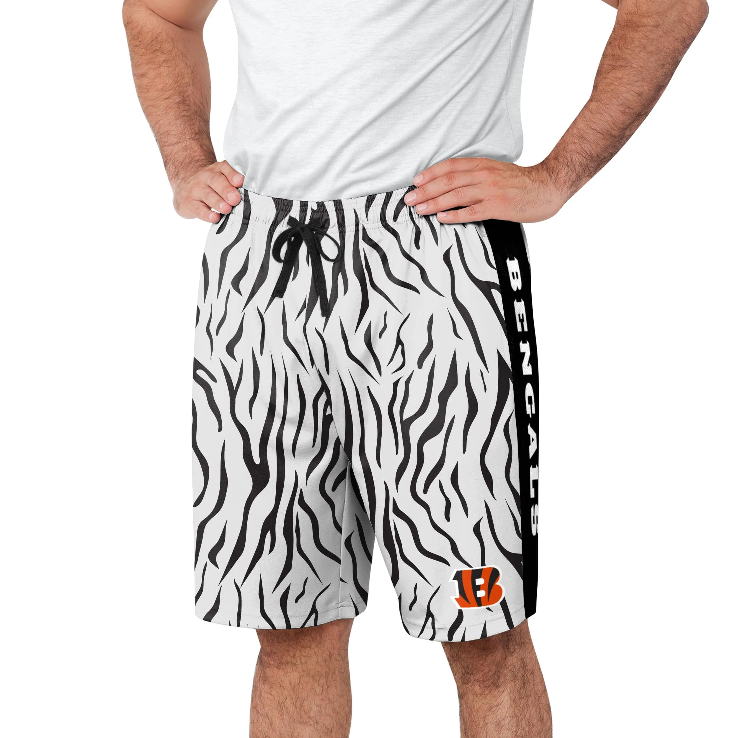 Cincinnati Bengals NFL Mens White Stripe Training Shorts - Image 2