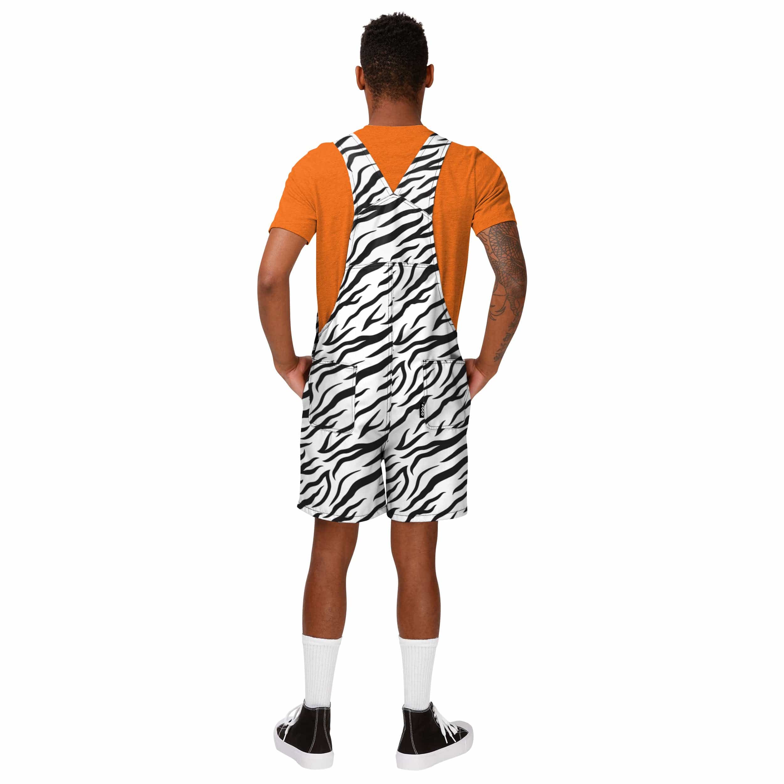 Cincinnati Bengals NFL Mens White Tiger Stripe Thematic Bib Shortalls - Image 2
