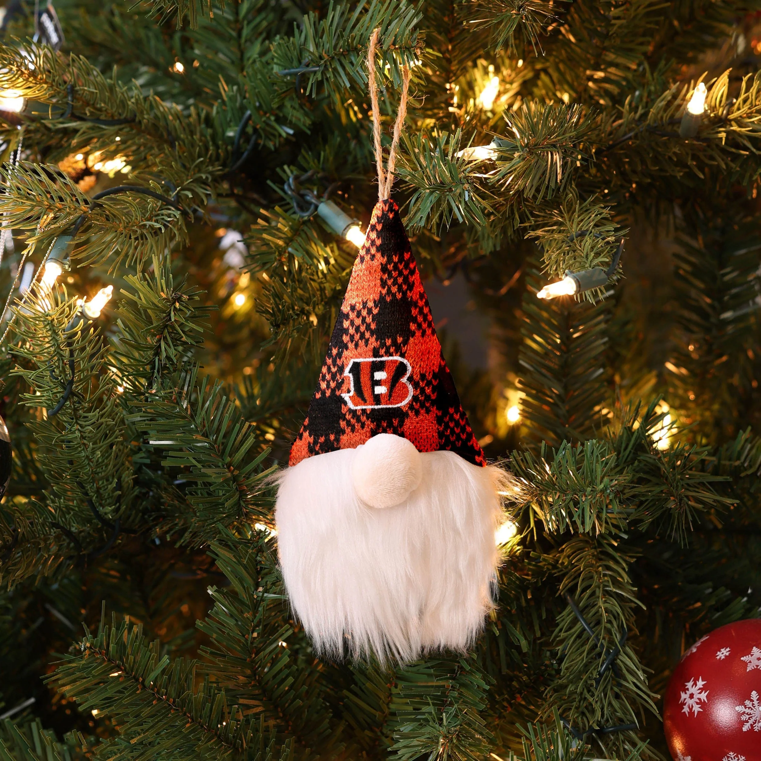 Cincinnati Bengals NFL Plaid Hat Plush Gnome Ornament - Image 3