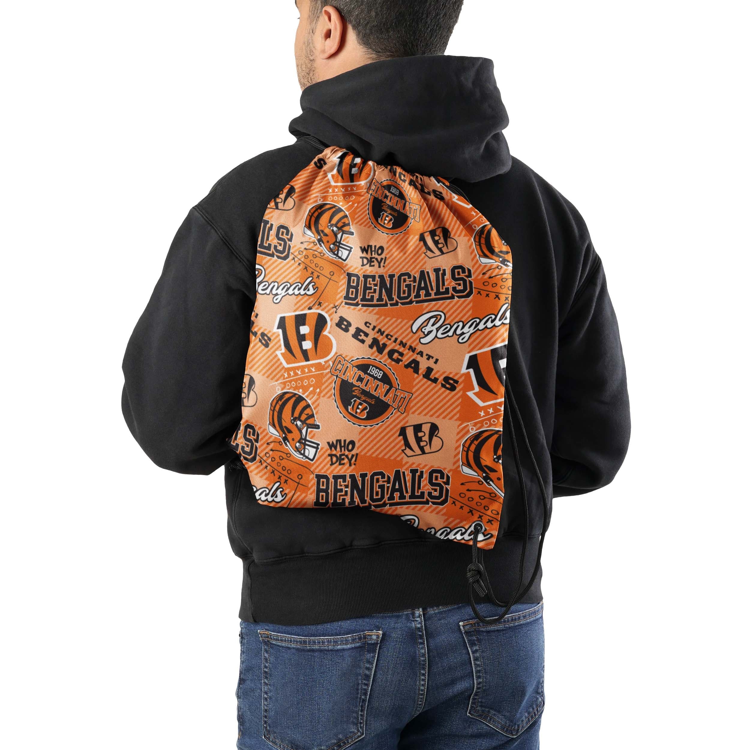 Cincinnati Bengals NFL Thematic Repeat Print Drawstring Backpack - Image 2