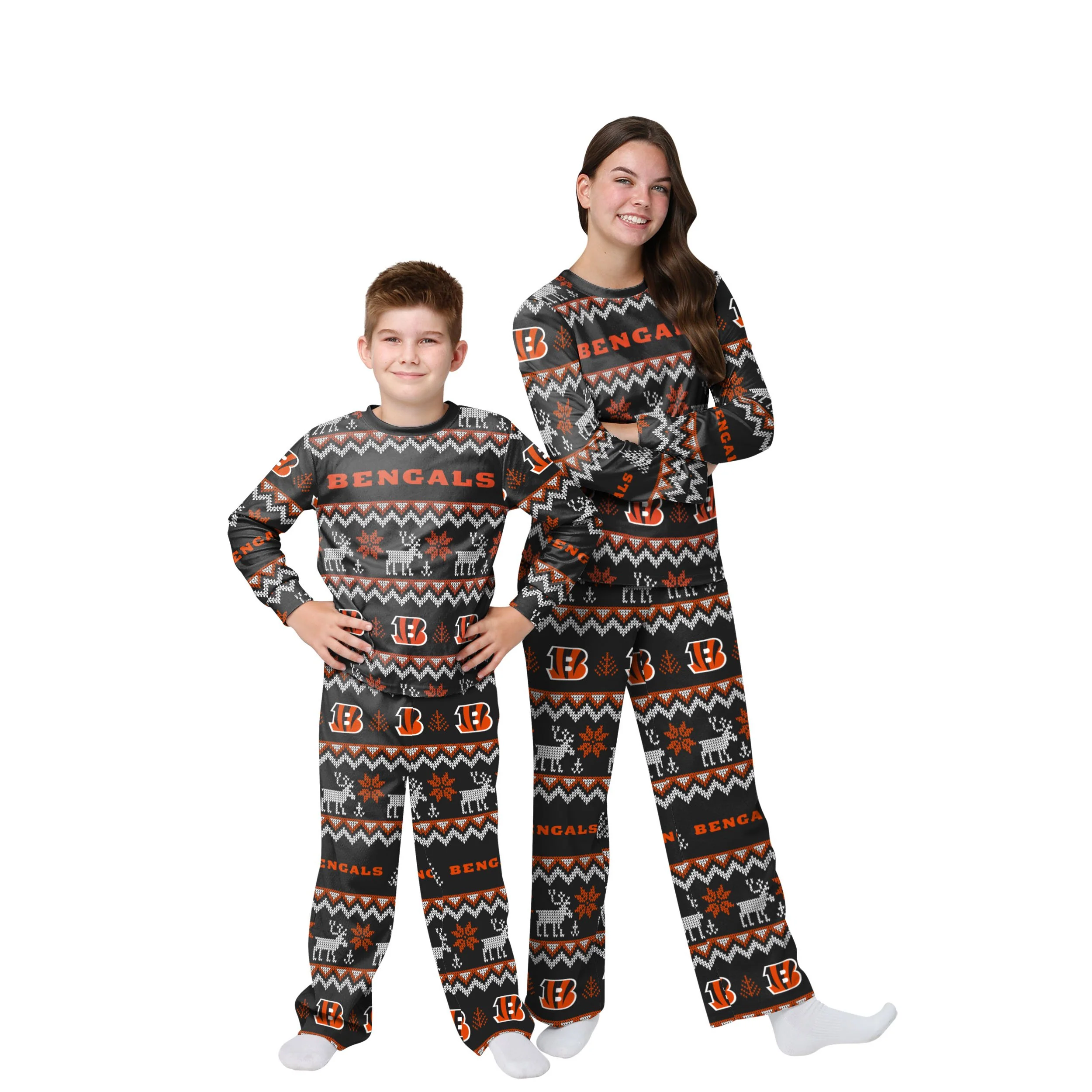Cincinnati Bengals NFL Ugly Pattern Family Holiday Pajamas - Image 4