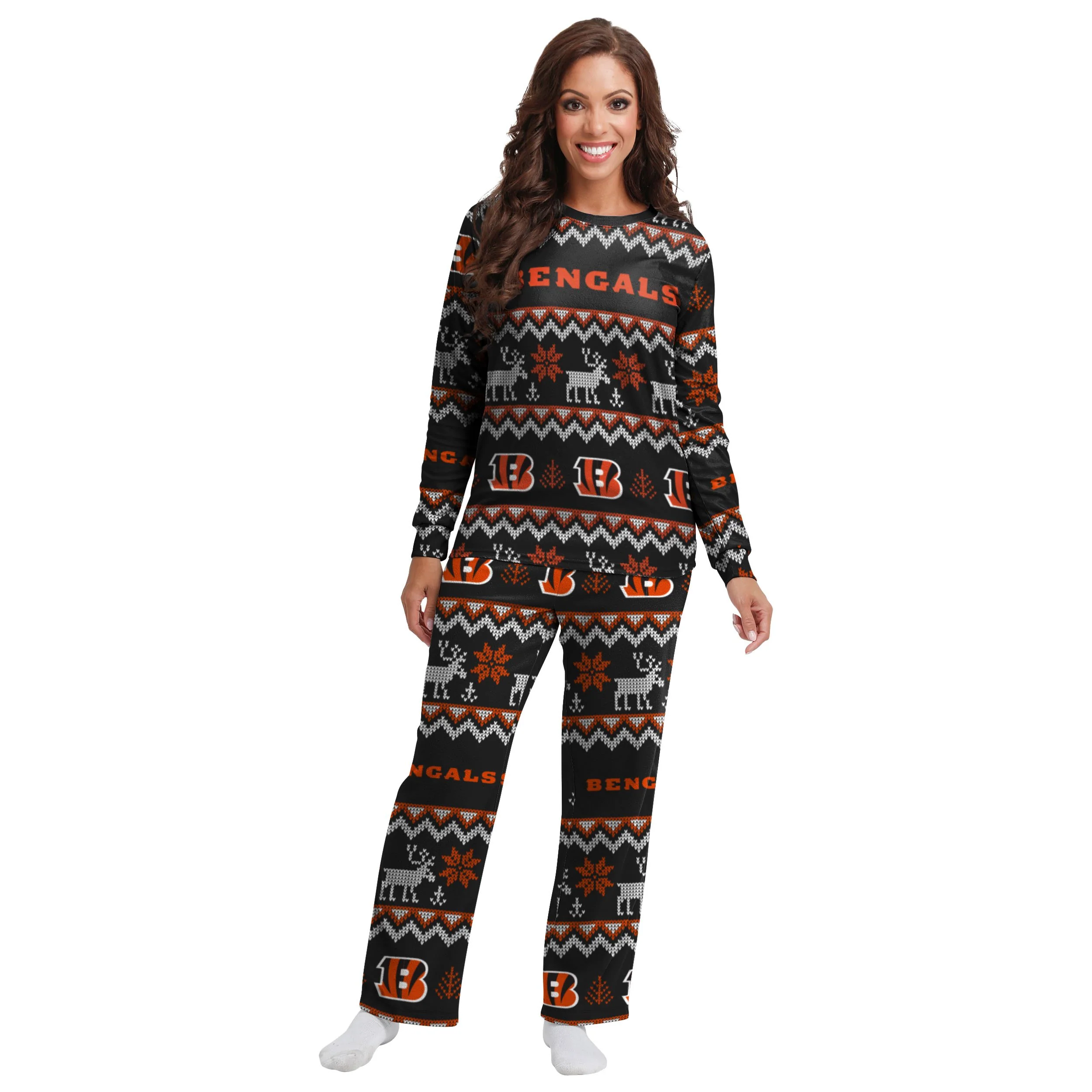 Cincinnati Bengals NFL Ugly Pattern Family Holiday Pajamas - Image 5