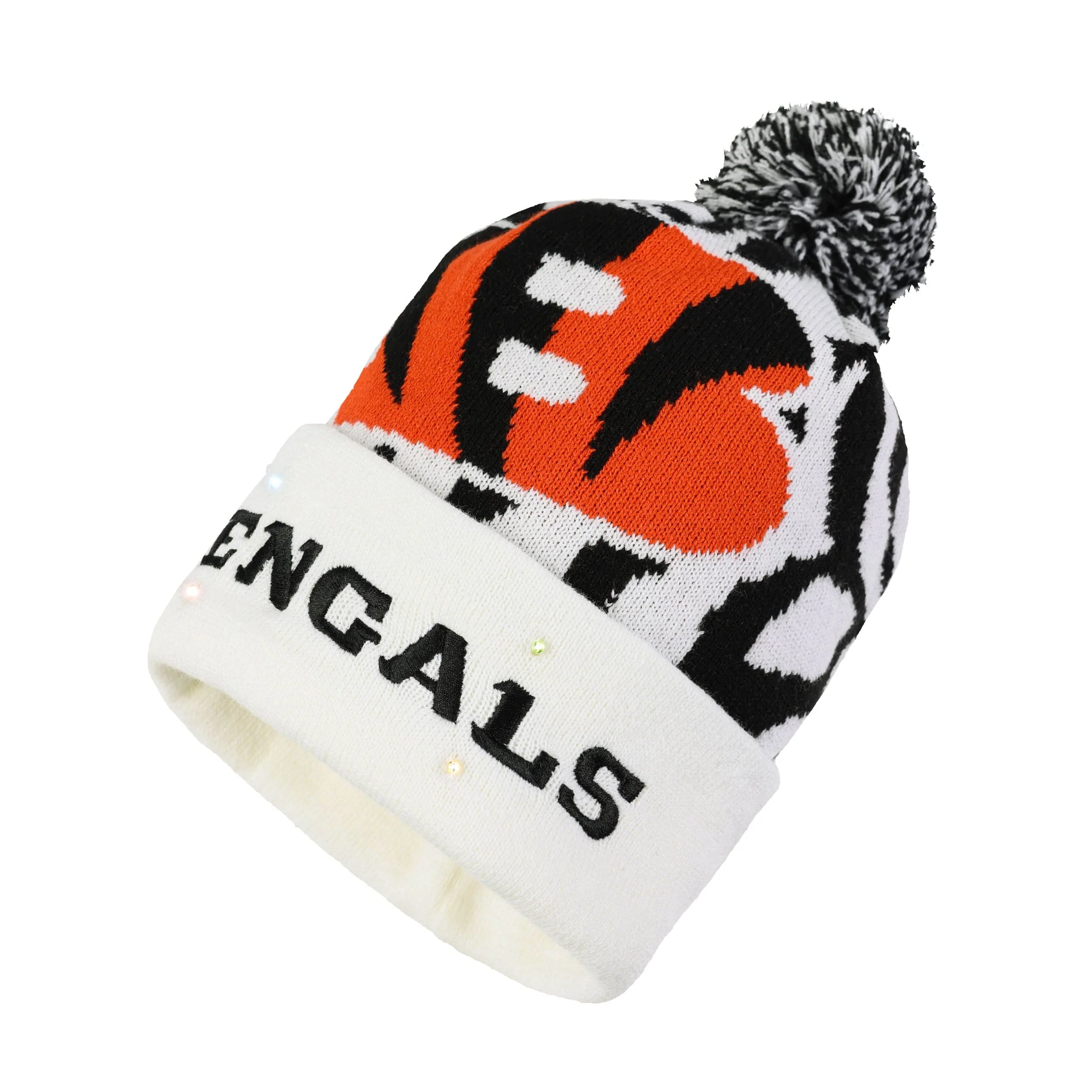 Cincinnati Bengals NFL White Stripe Big Logo Light Up Beanie