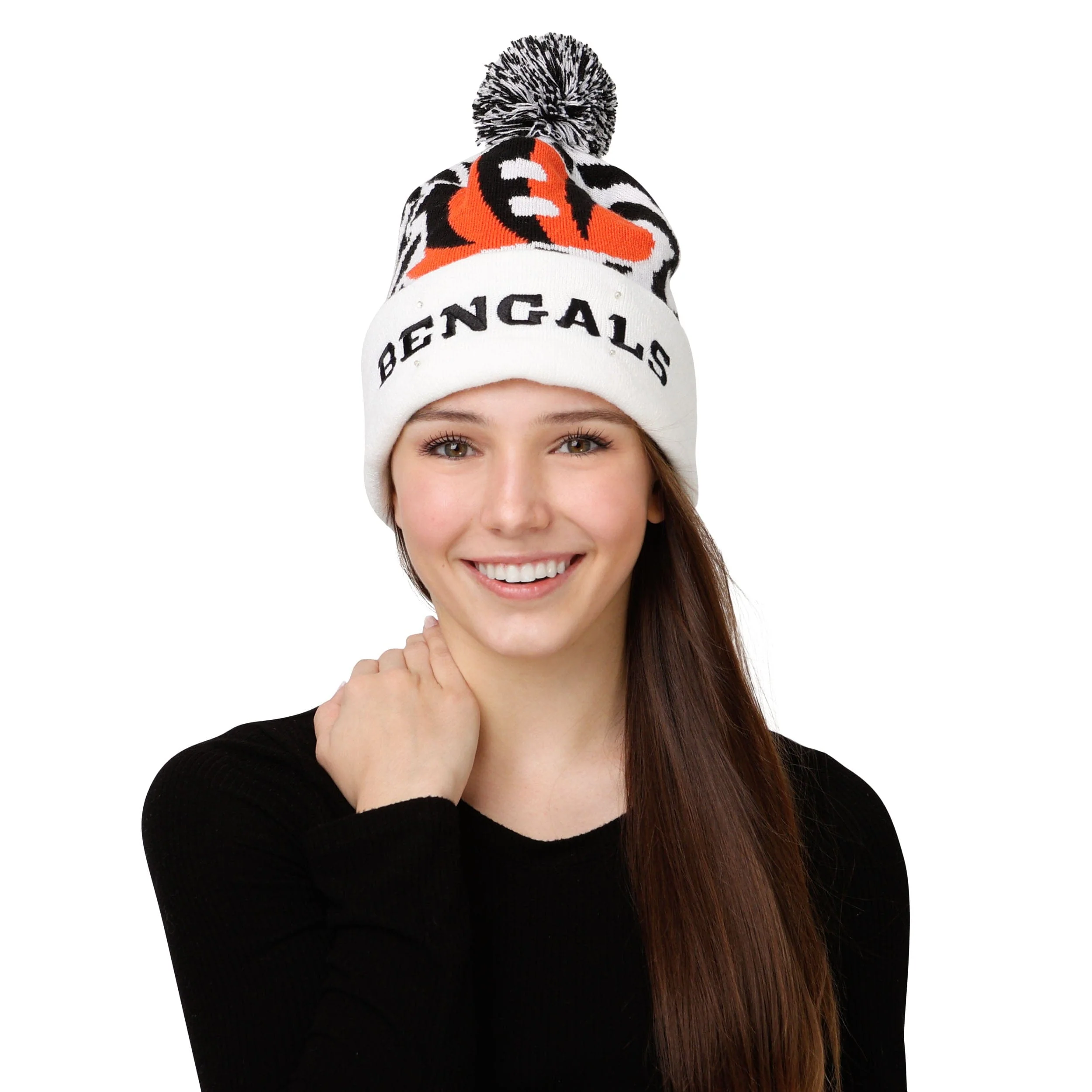 Cincinnati Bengals NFL White Stripe Big Logo Light Up Beanie - Image 2