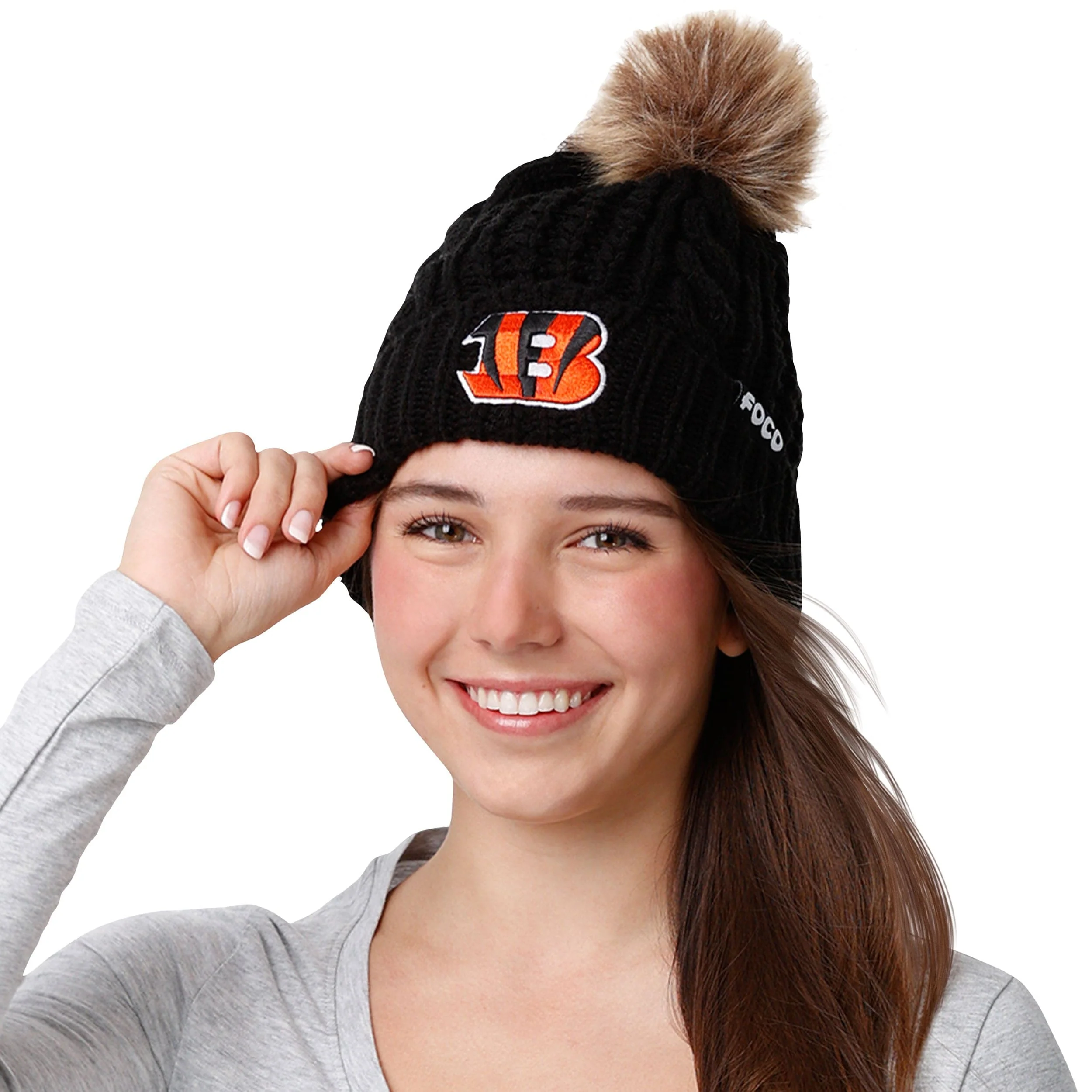 Cincinnati Bengals NFL Womens Faux Fur Pom Beanie - Image 3