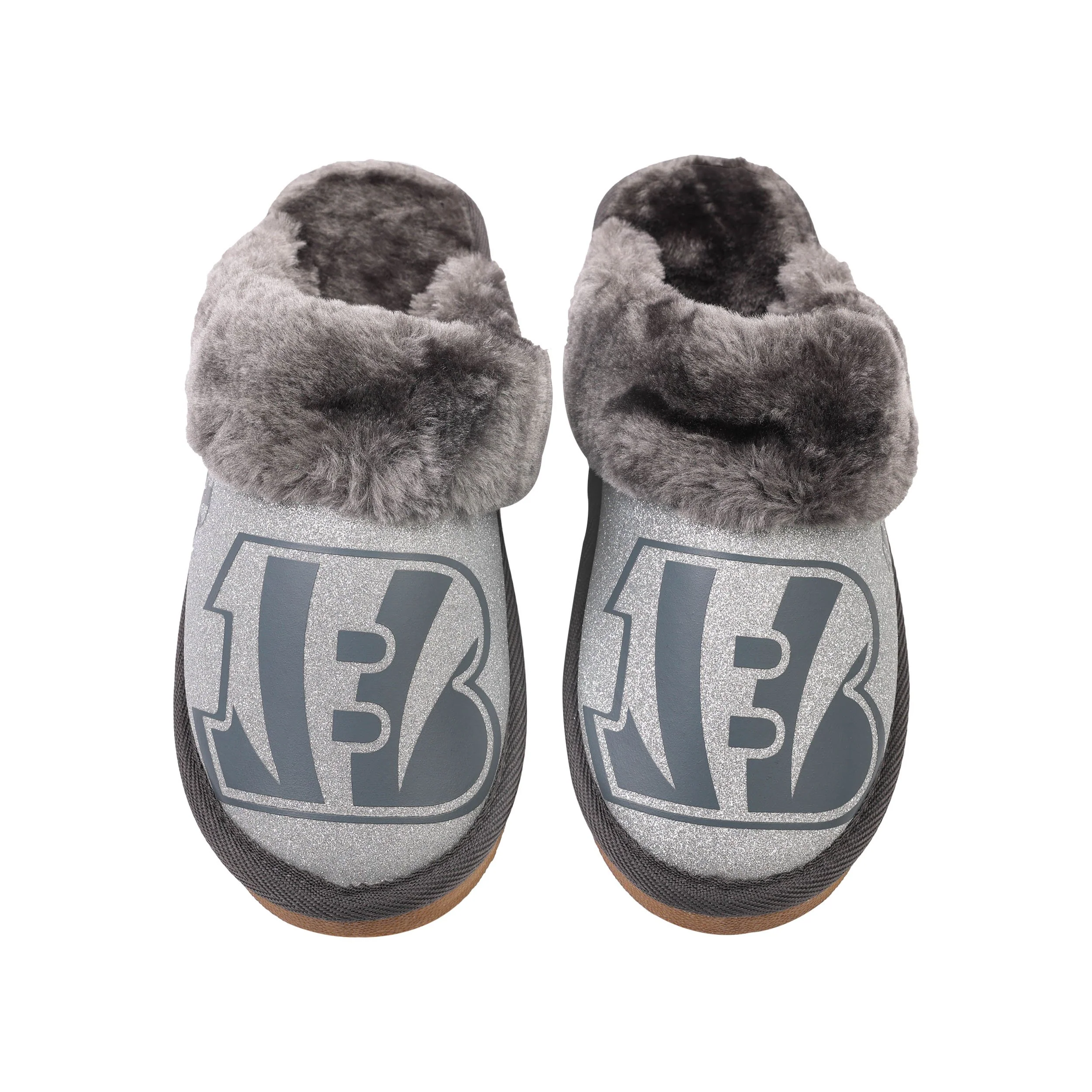 Cincinnati Bengals NFL Womens Glitter Open Back Fur Moccasin Slippers - Image 2