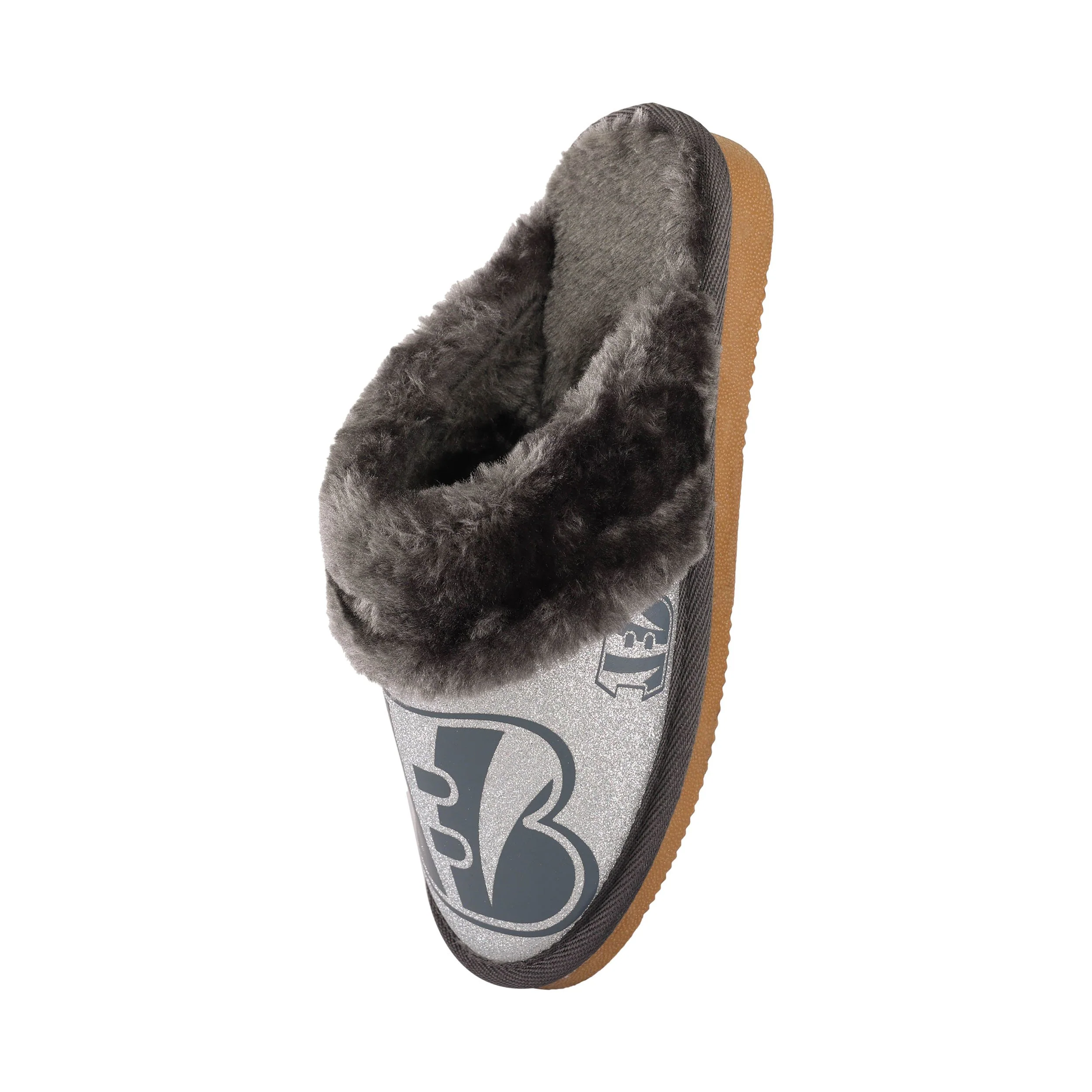 Cincinnati Bengals NFL Womens Glitter Open Back Fur Moccasin Slippers - Image 3