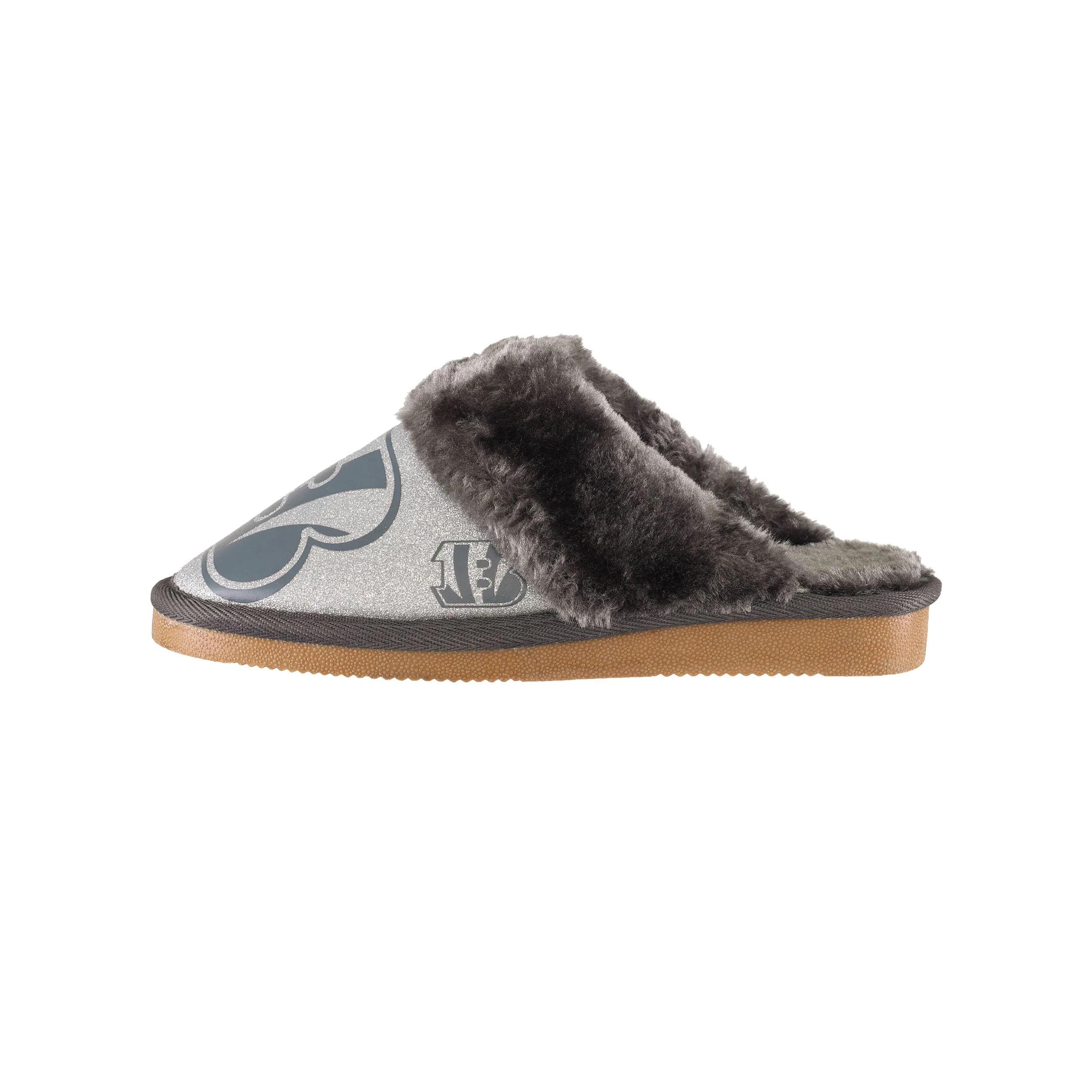 Cincinnati Bengals NFL Womens Glitter Open Back Fur Moccasin Slippers - Image 4