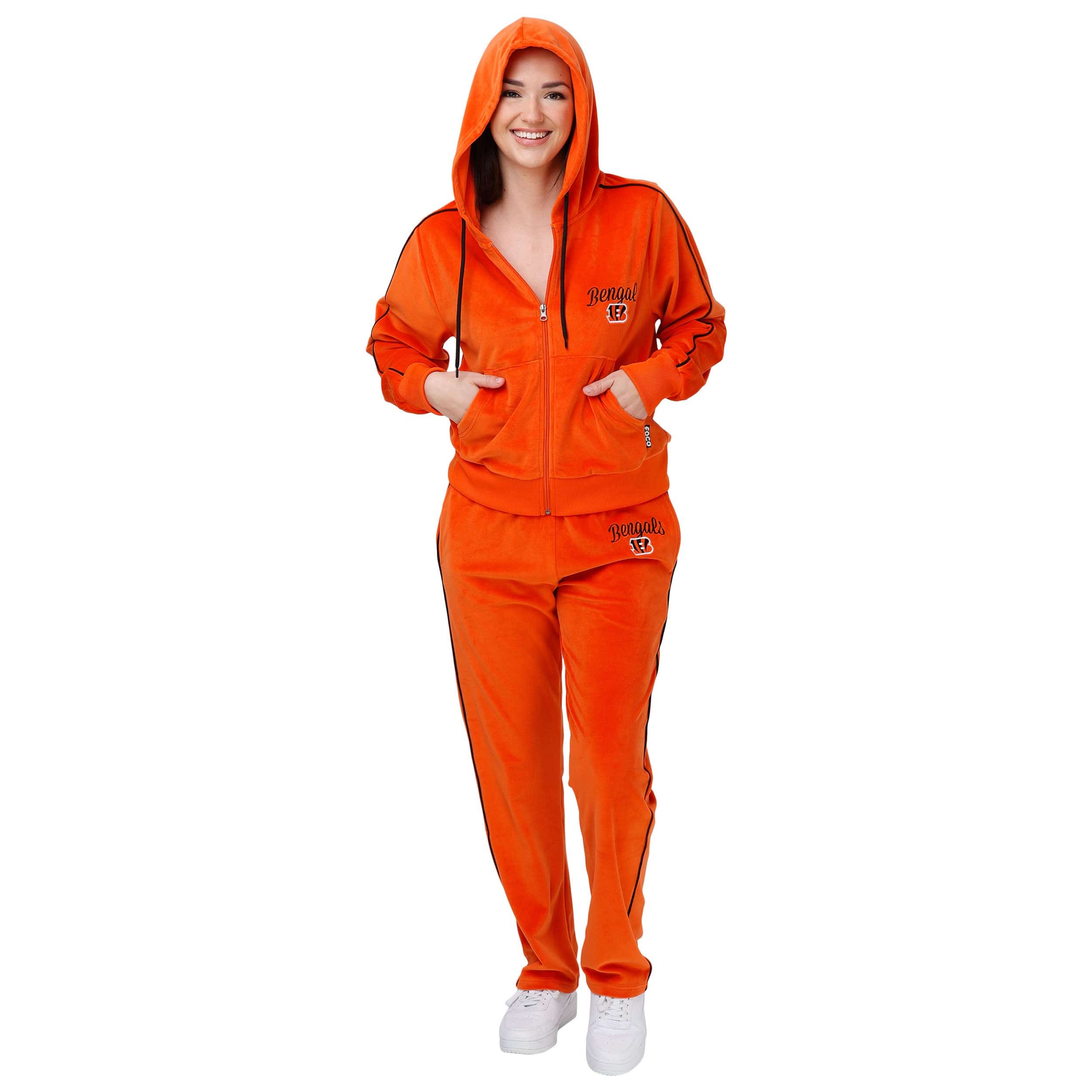 Cincinnati Bengals NFL Womens Orange Velour Zip Up Top - Image 5
