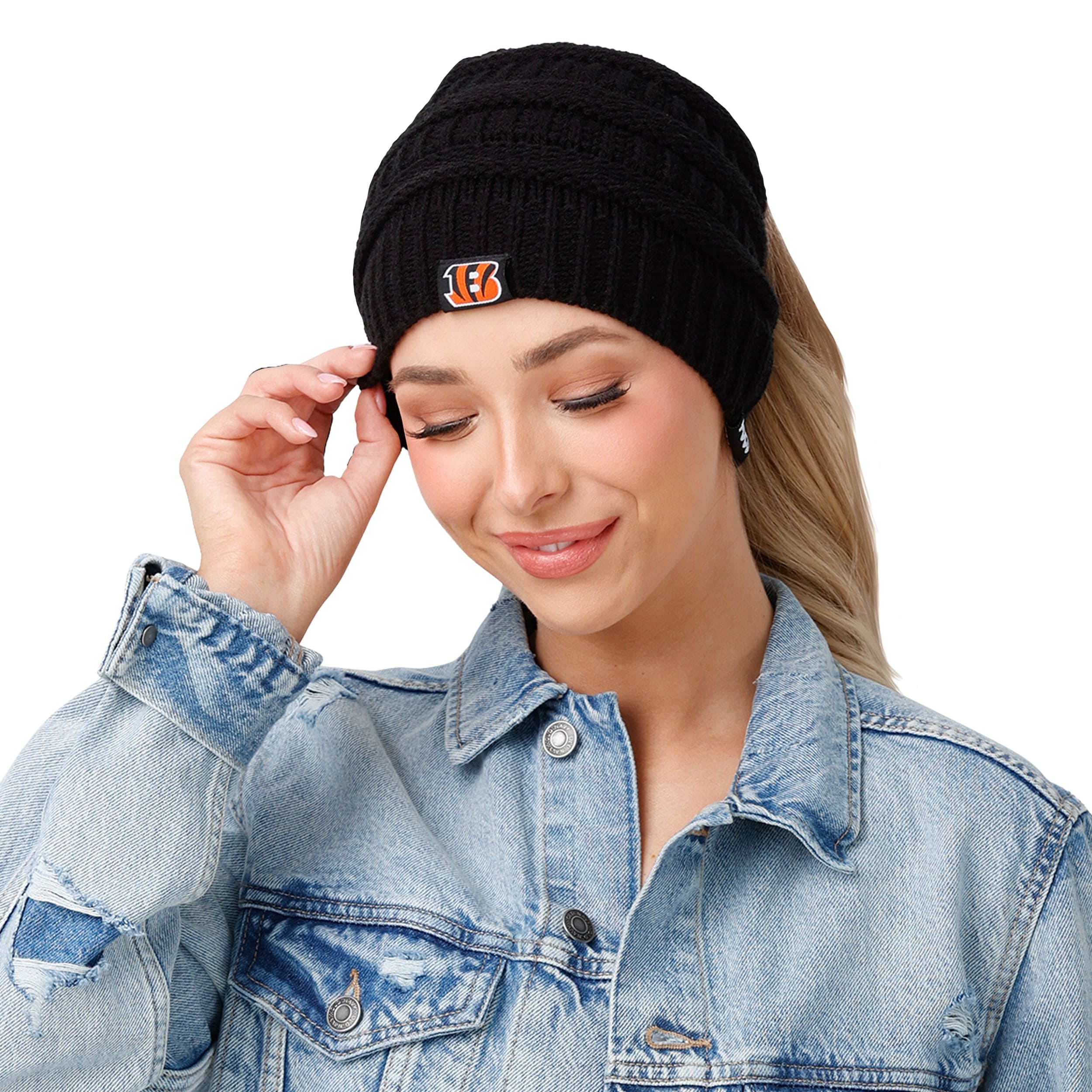 Cincinnati Bengals NFL Womens Solid Ponytail Beanie - Image 3