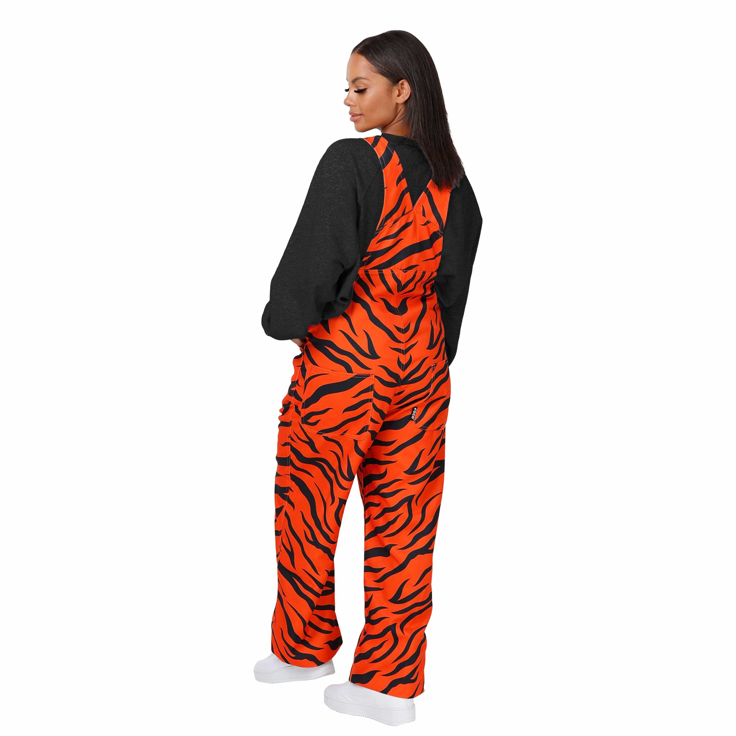 Cincinnati Bengals NFL Womens Tiger Stripe Thematic Bib Overalls - Image 2