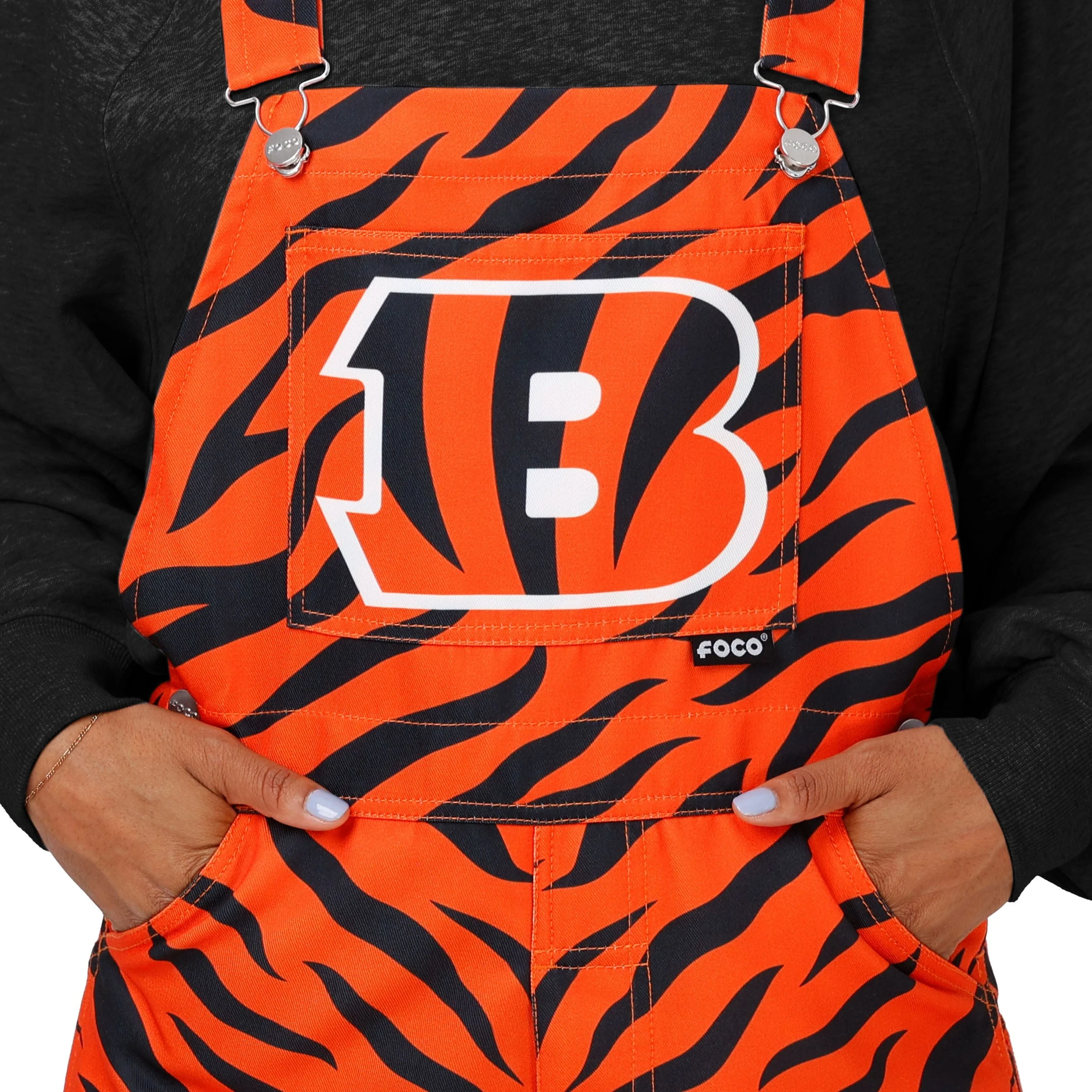 Cincinnati Bengals NFL Womens Tiger Stripe Thematic Bib Overalls - Image 4