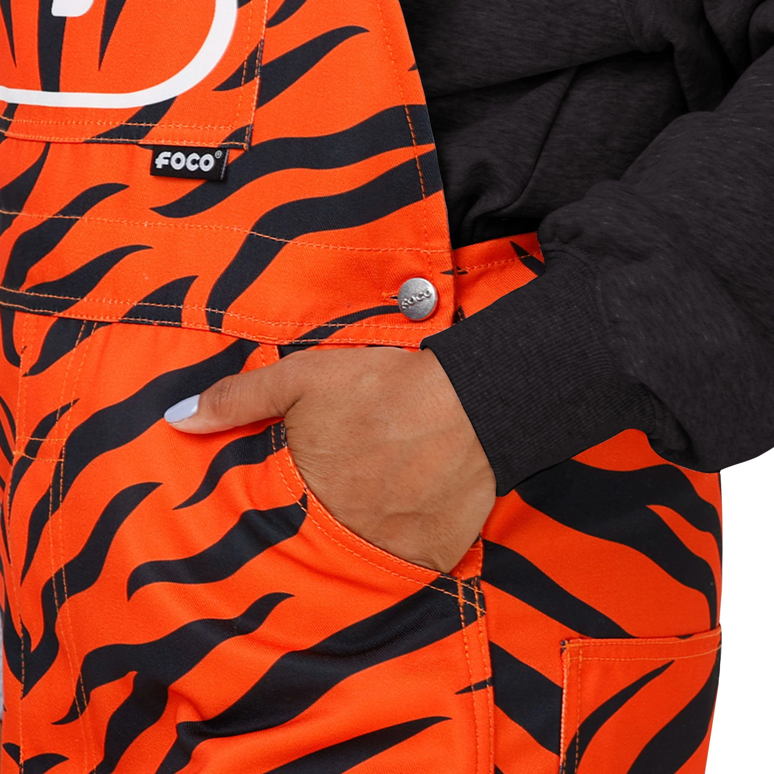 Cincinnati Bengals NFL Womens Tiger Stripe Thematic Bib Overalls - Image 5