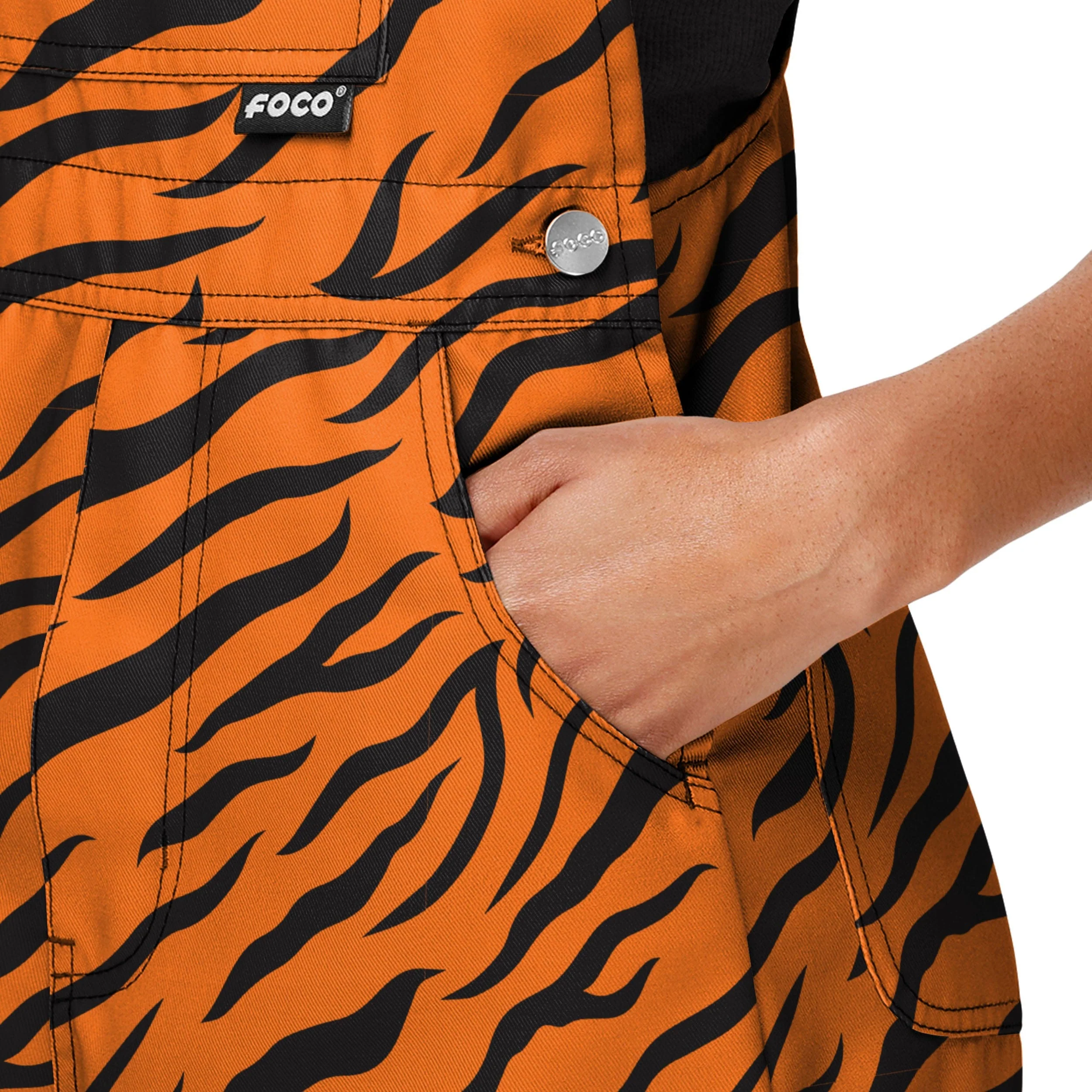 Cincinnati Bengals NFL Womens Tiger Stripe Thematic Bib Shortalls - Image 5
