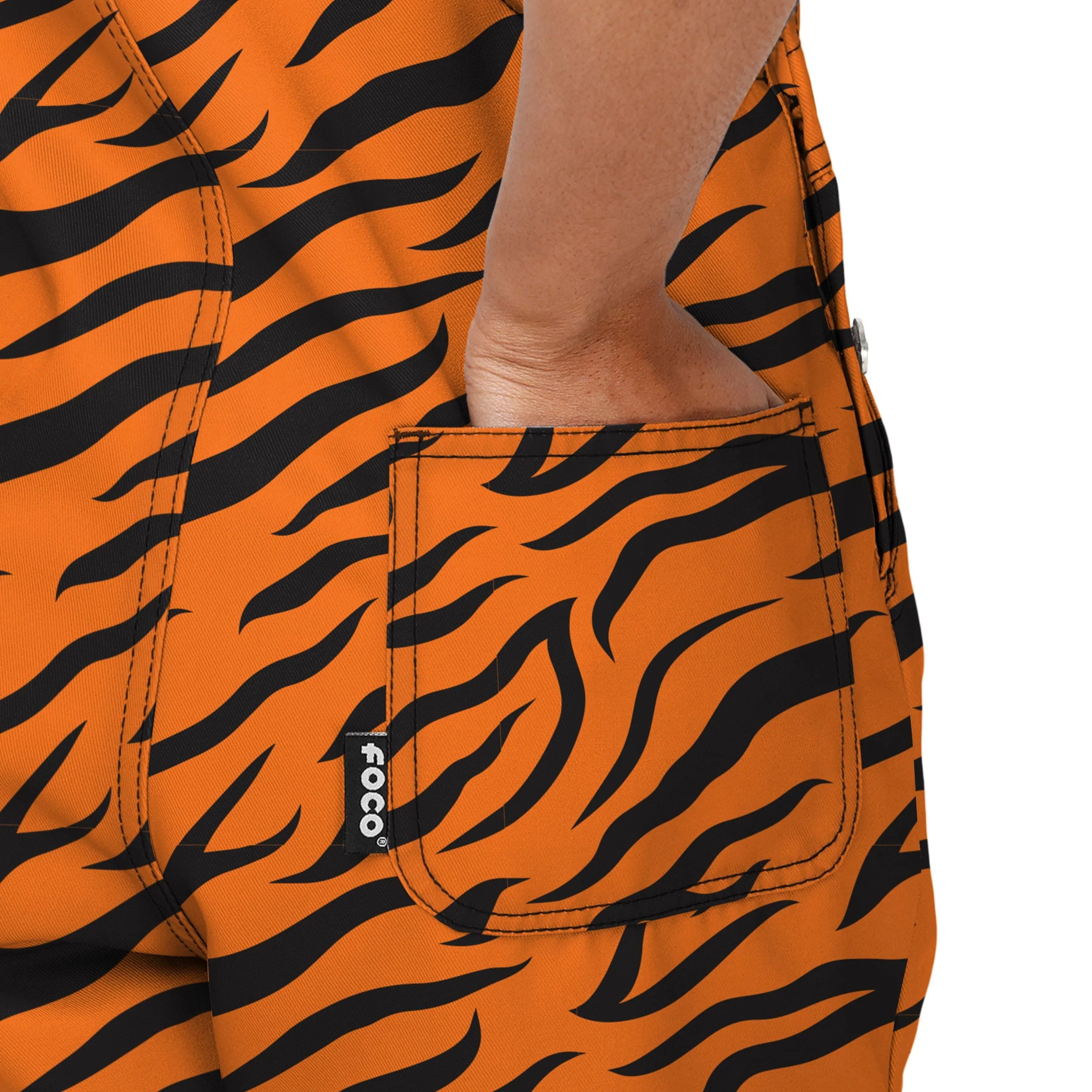 Cincinnati Bengals NFL Womens Tiger Stripe Thematic Bib Shortalls - Image 6