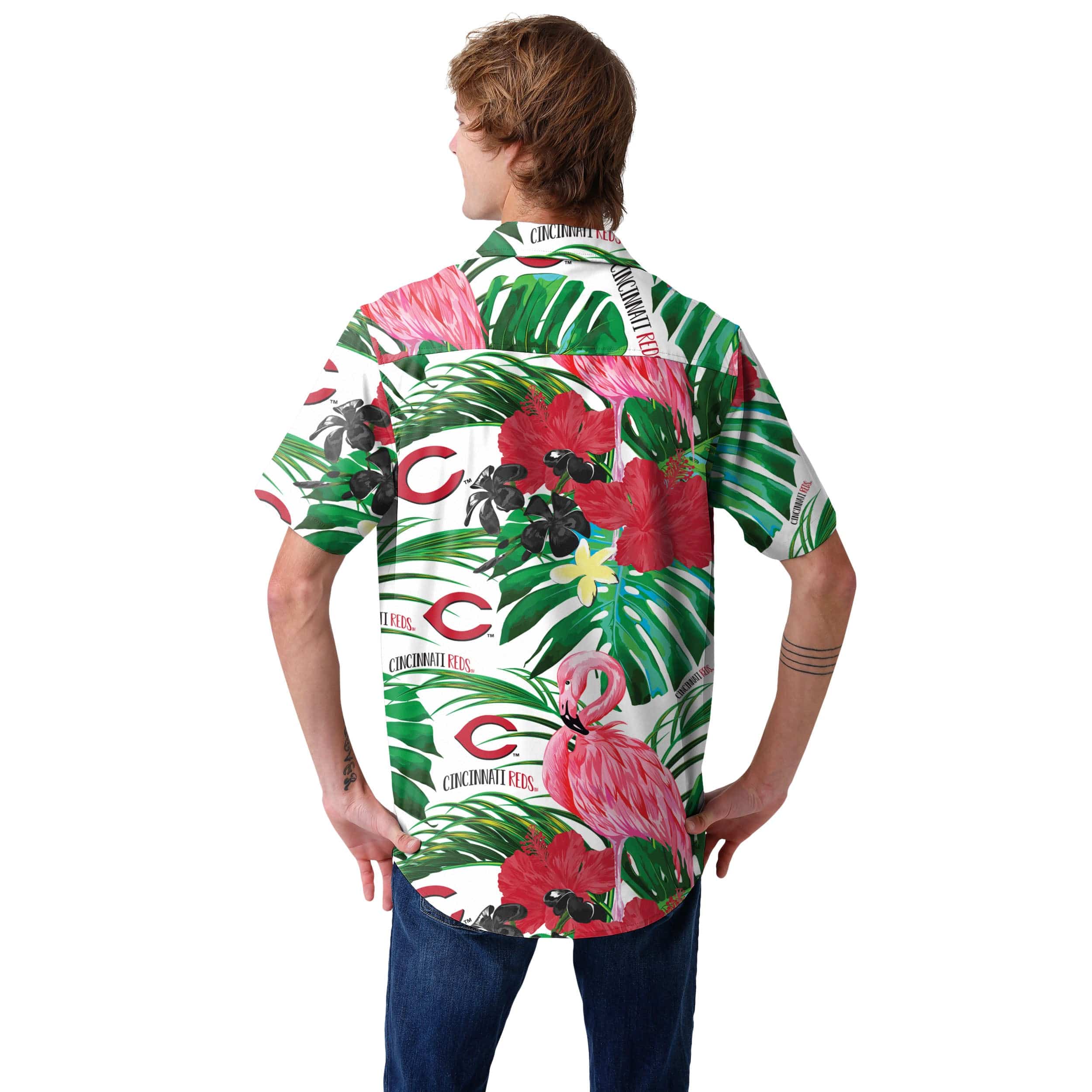 Cincinnati Reds MLB Mens Flamingo Button Up Shirt - Image 3