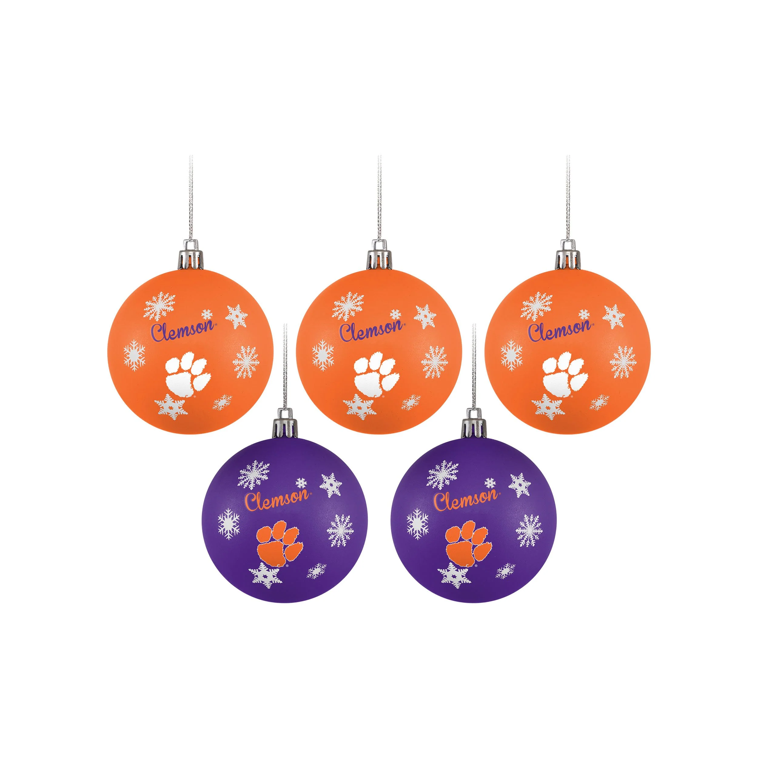 Clemson Tigers NCAA 5 Pack Shatterproof Ball Ornament Set