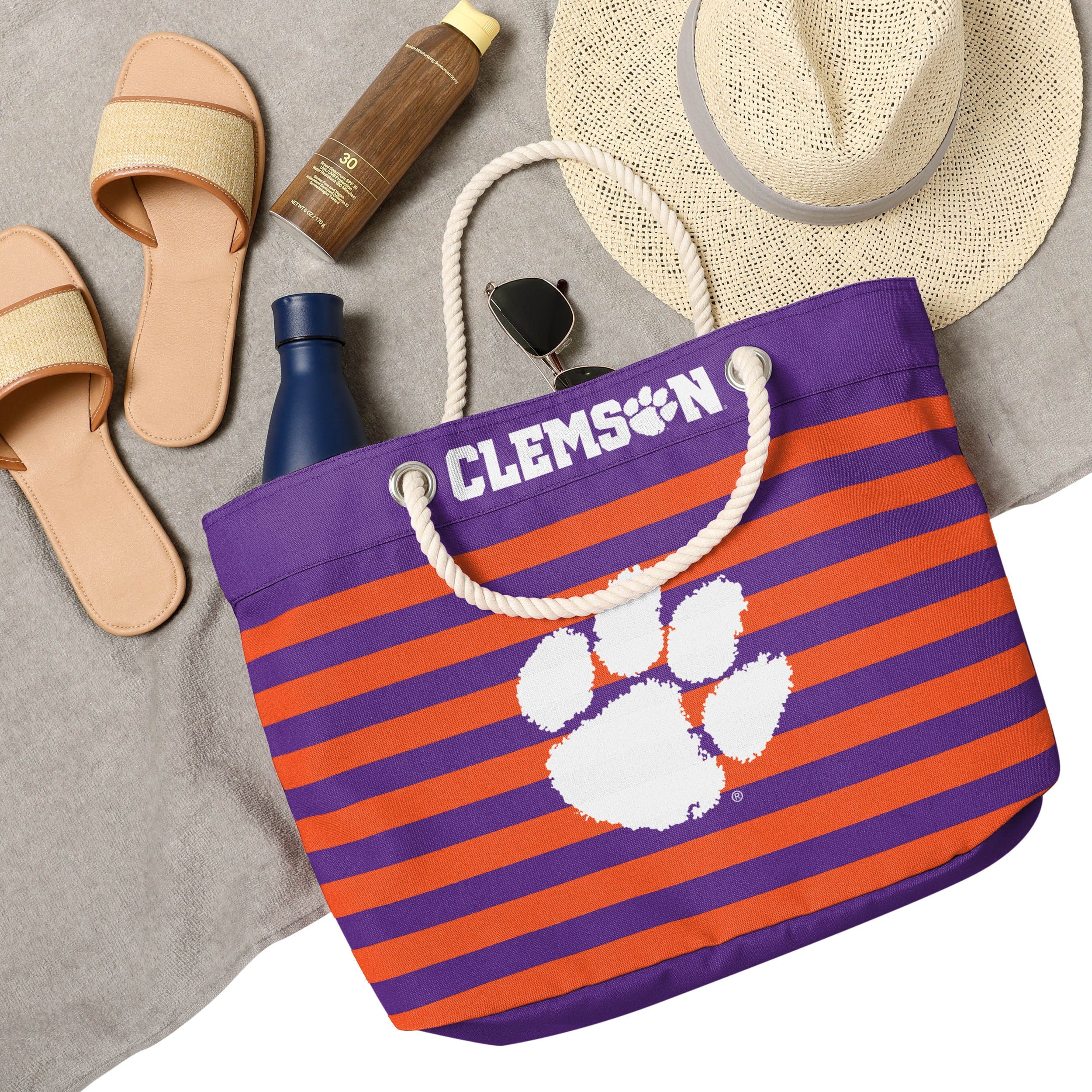 Clemson Tigers NCAA Nautical Stripe Tote Bag - Image 4