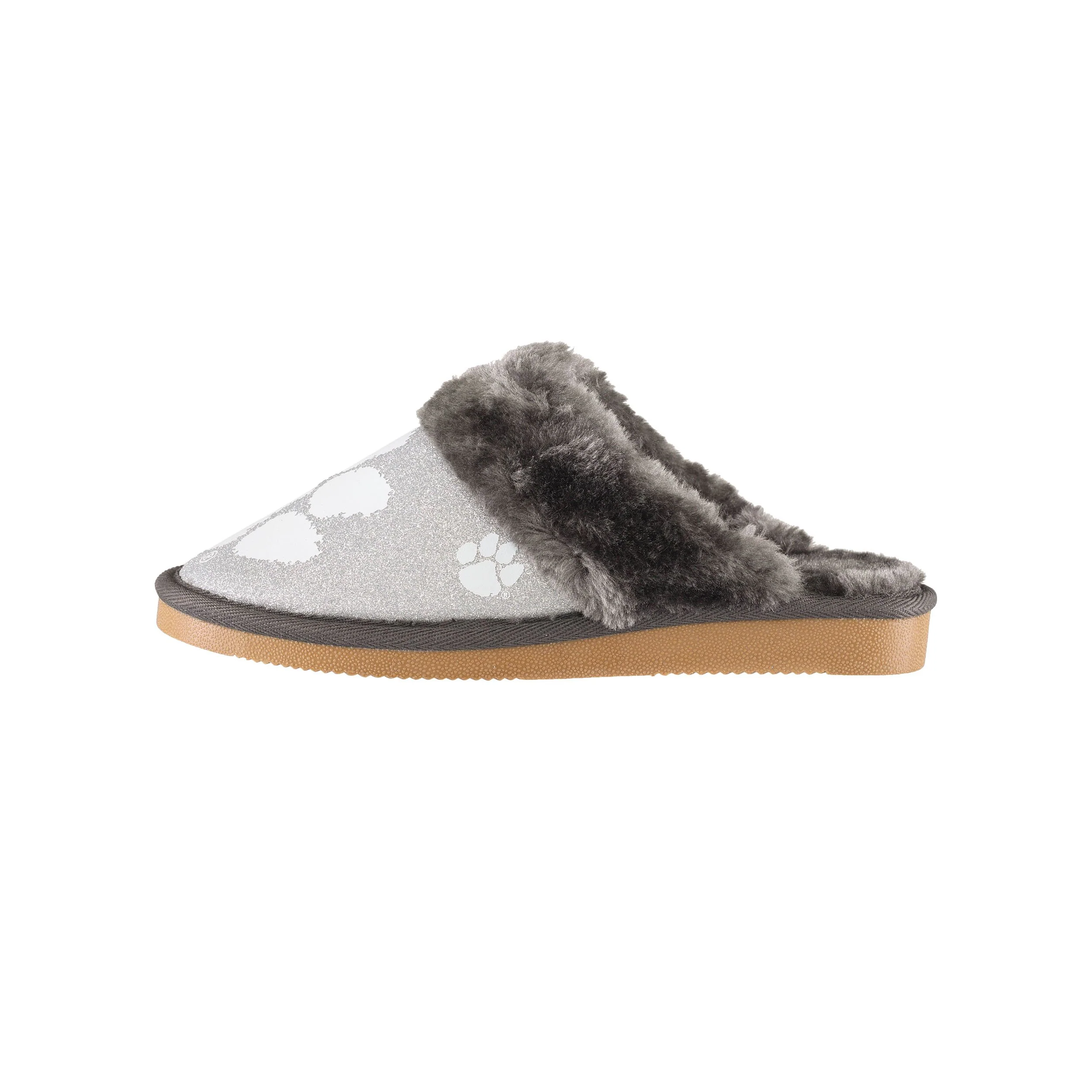 Clemson Tigers NCAA Womens Glitter Open Back Fur Moccasin Slippers - Image 4