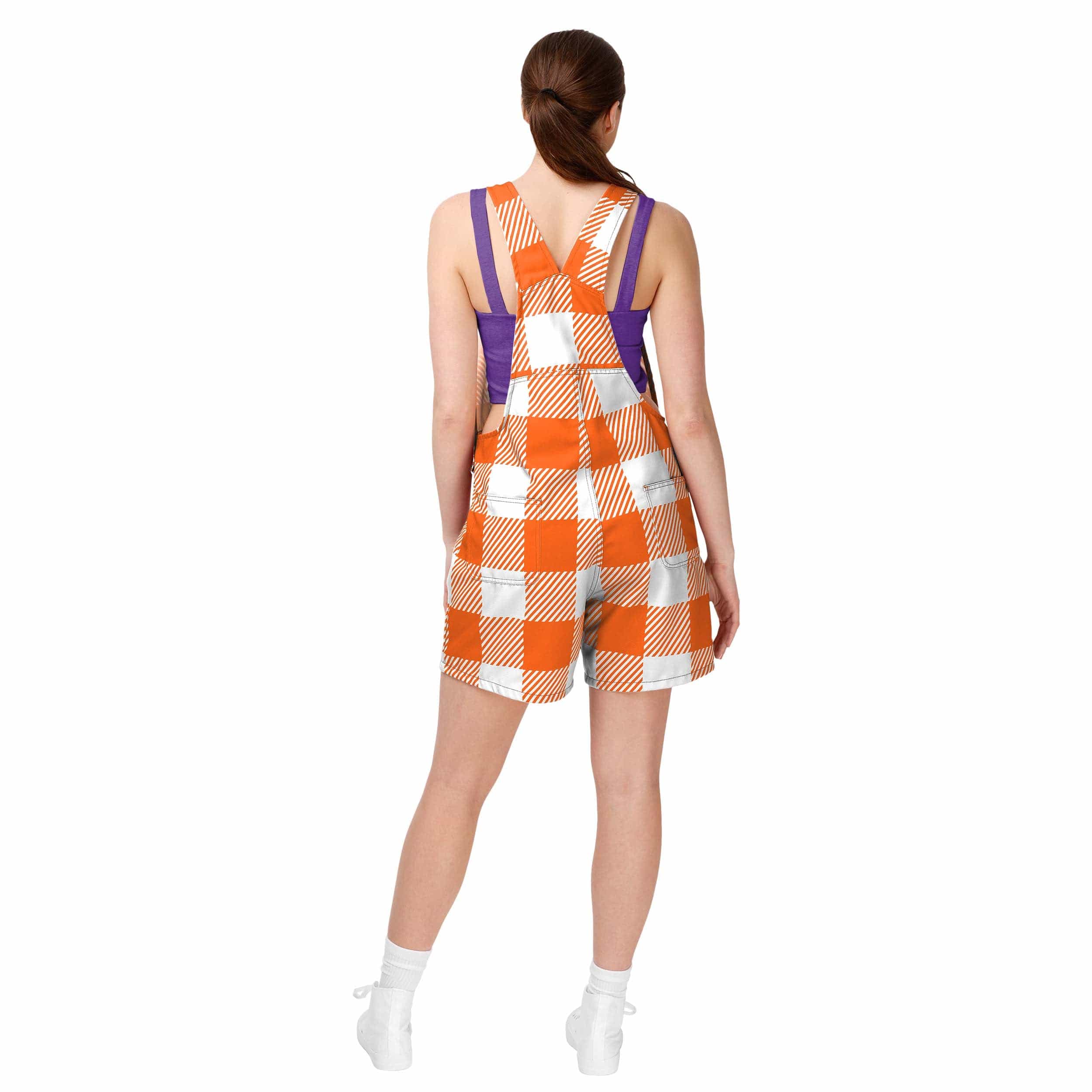 Clemson Tigers NCAA Womens Plaid Bib Shortalls - Image 2