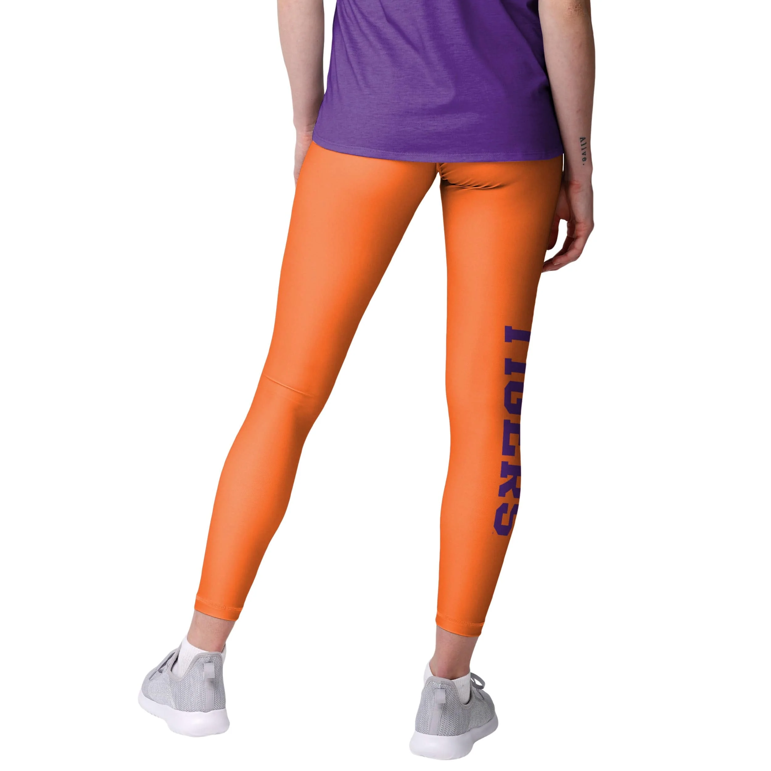 Clemson Tigers NCAA Womens Solid Big Wordmark Leggings - Image 2