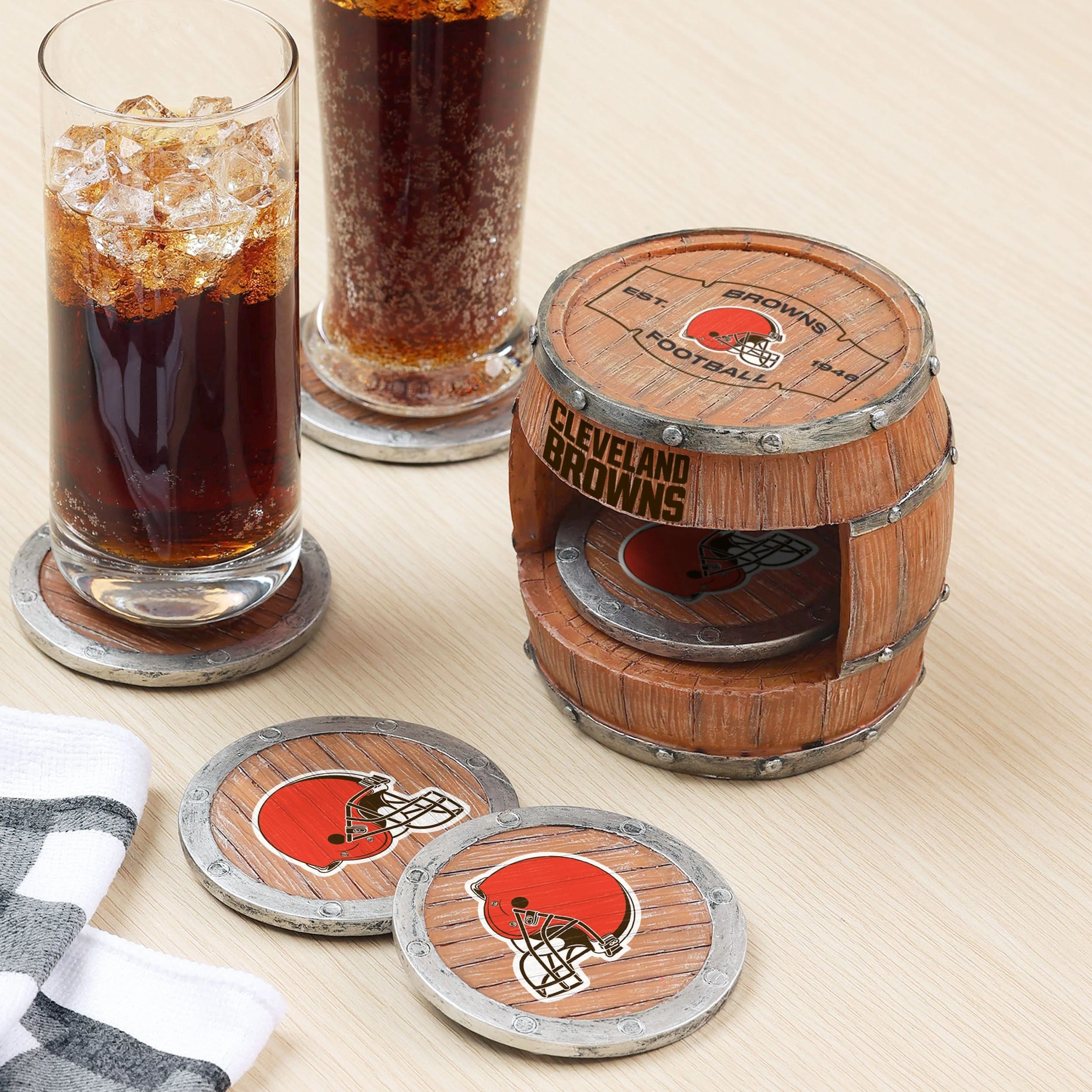 Cleveland Browns NFL 5 Pack Barrel Coaster Set - Image 2