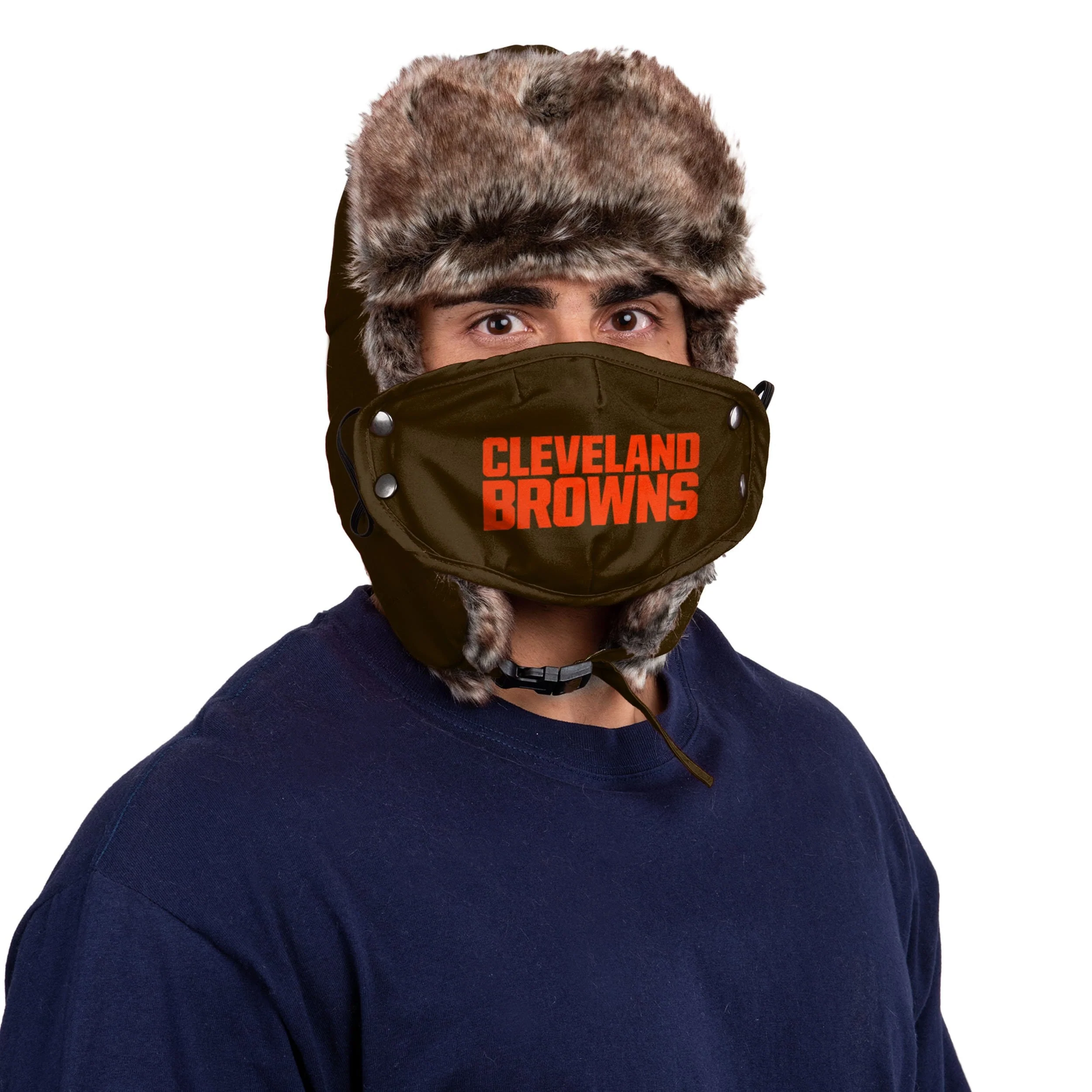 Cleveland Browns NFL Big Logo Trapper Hat With Face Cover - Image 2