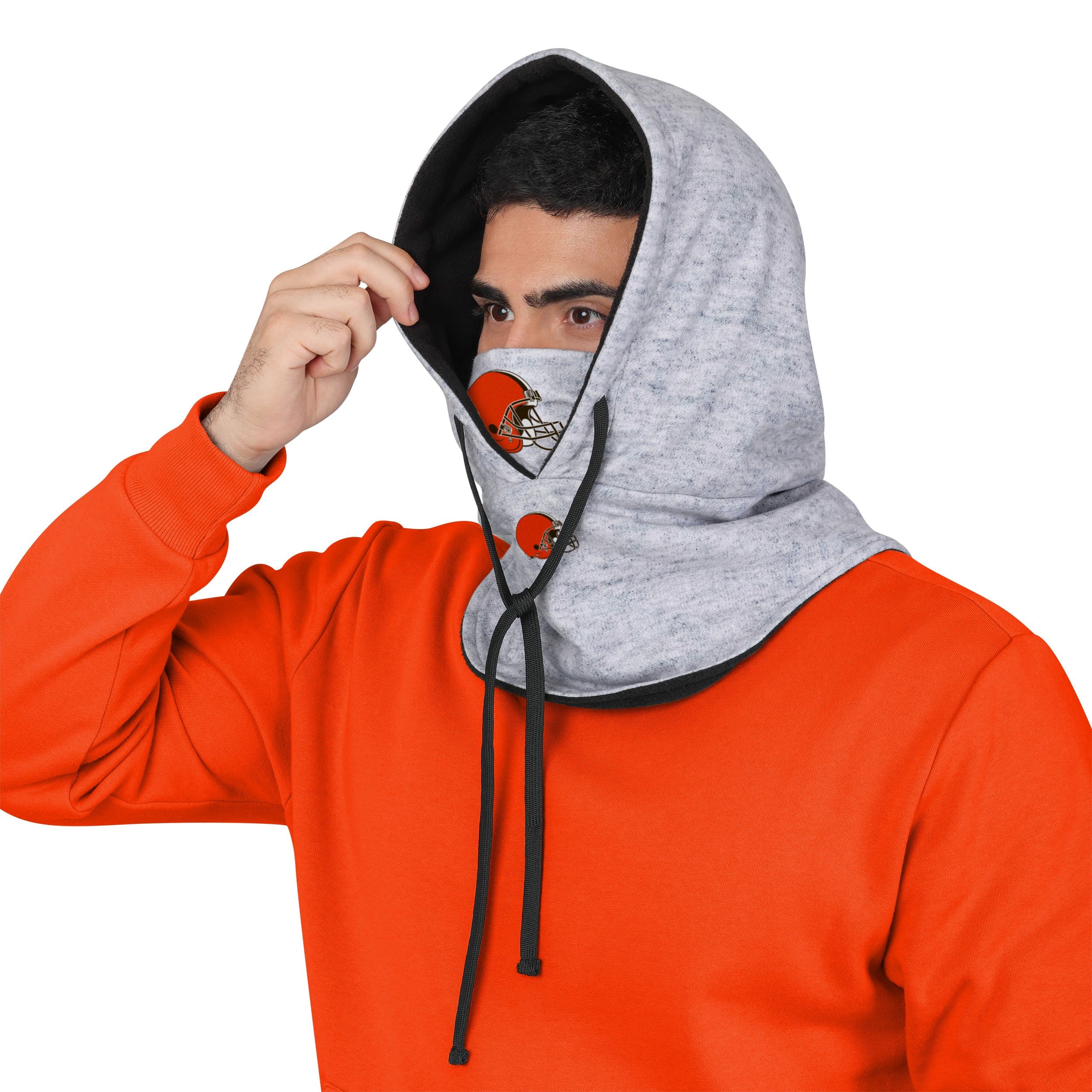 Cleveland Browns NFL Heather Gray Drawstring Hooded Gaiter Scarf - Image 3