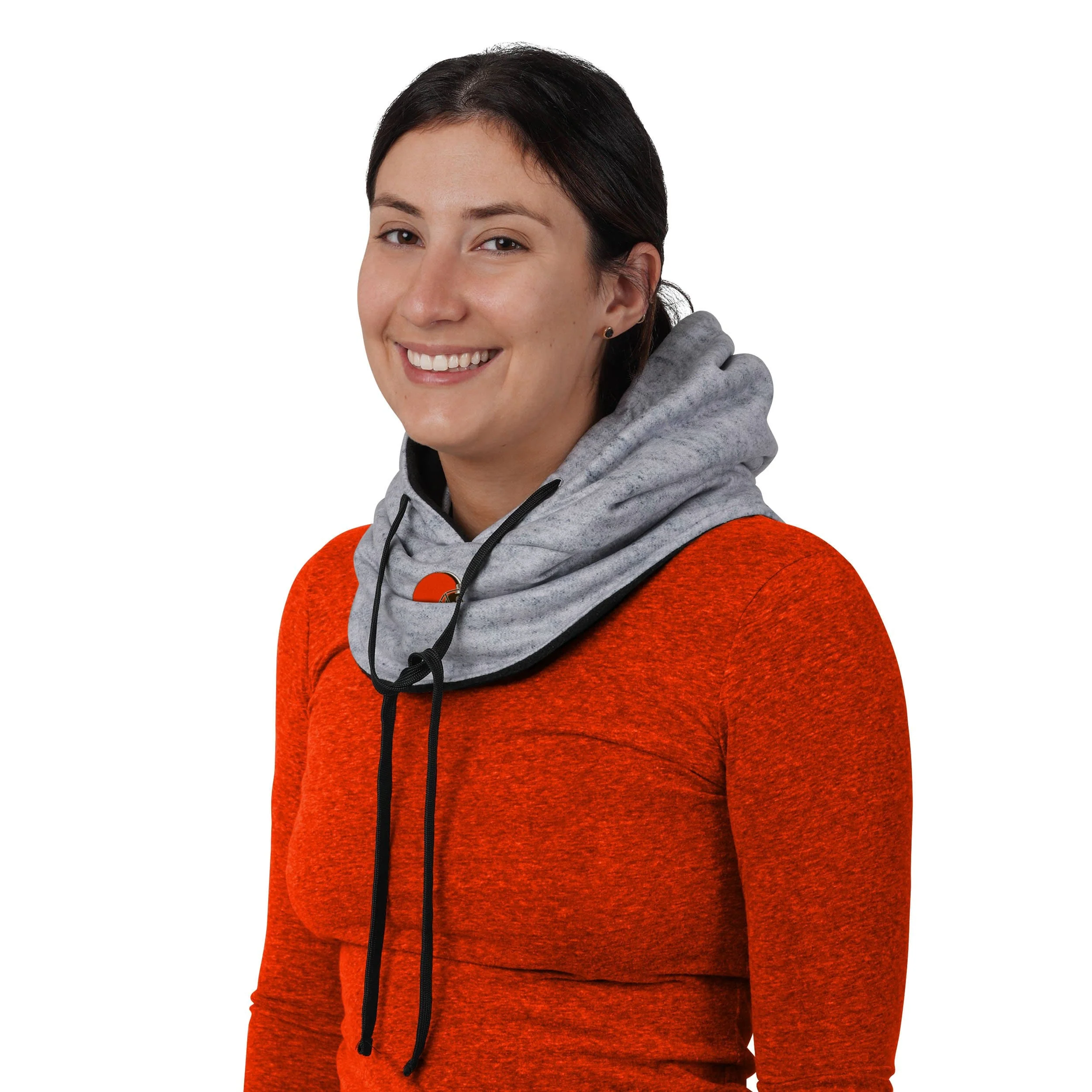 Cleveland Browns NFL Heather Gray Drawstring Hooded Gaiter Scarf - Image 4