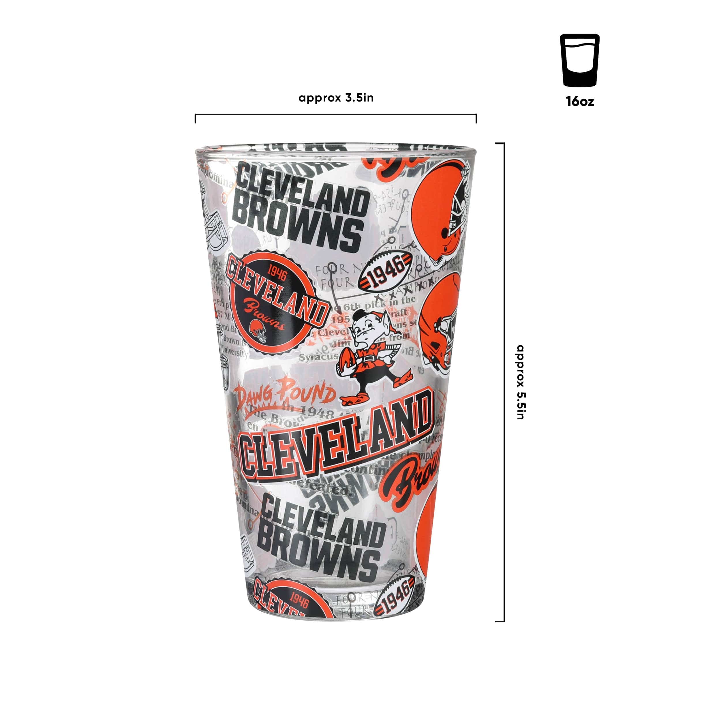 Cleveland Browns NFL Historic Print Pint Glass - Image 3