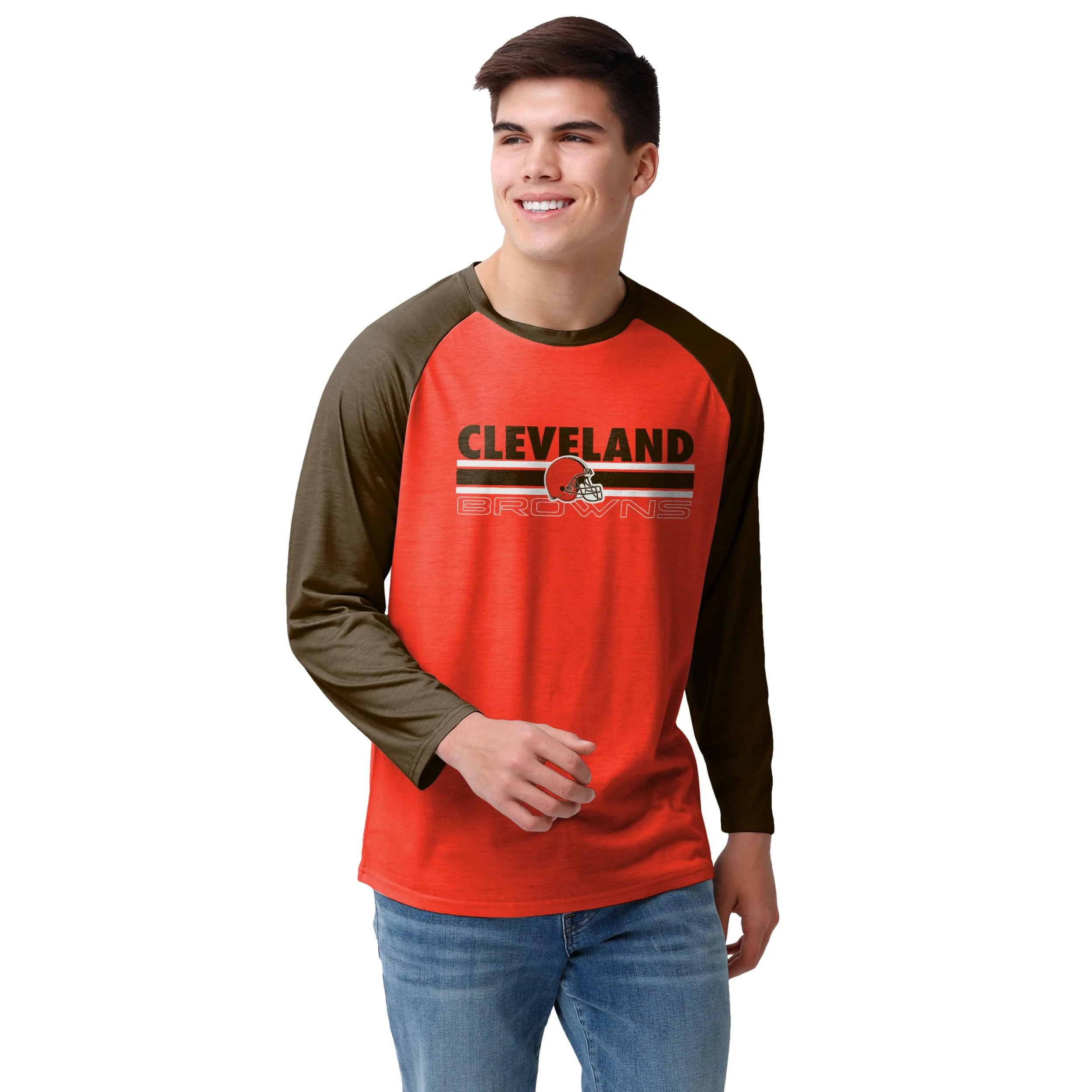 Cleveland Browns NFL Mens Colorblock Wordmark Raglan T-Shirt