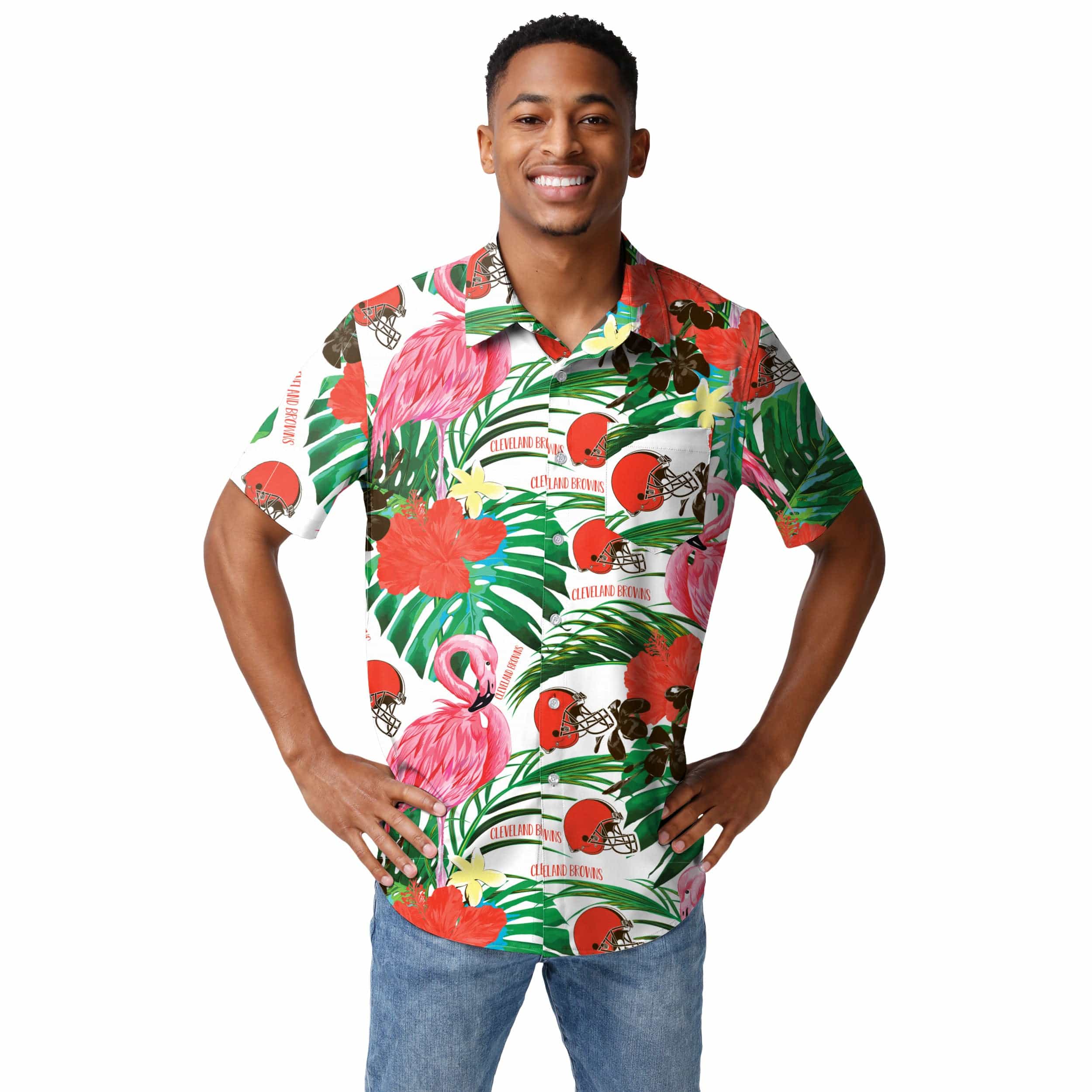 Cleveland Browns NFL Mens Flamingo Button Up Shirt - Image 2
