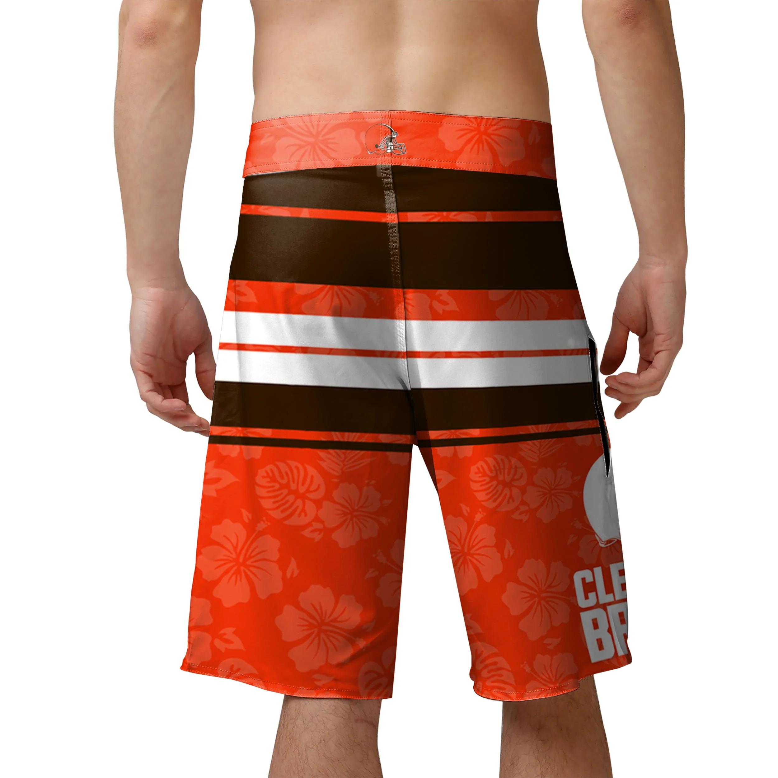 Cleveland Browns NFL Mens Hibiscus Boardwalk Stripe Boardshorts - Image 3