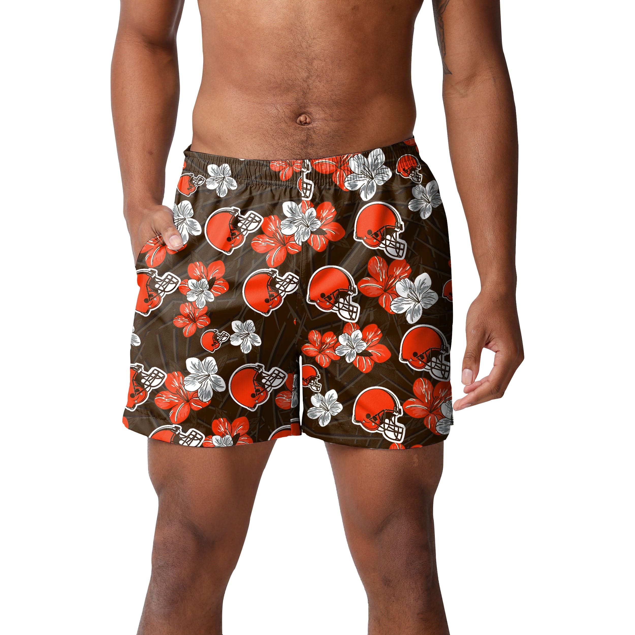 Cleveland Browns NFL Mens Hibiscus Slim Fit 5.5" Swimming Trunks - Image 2