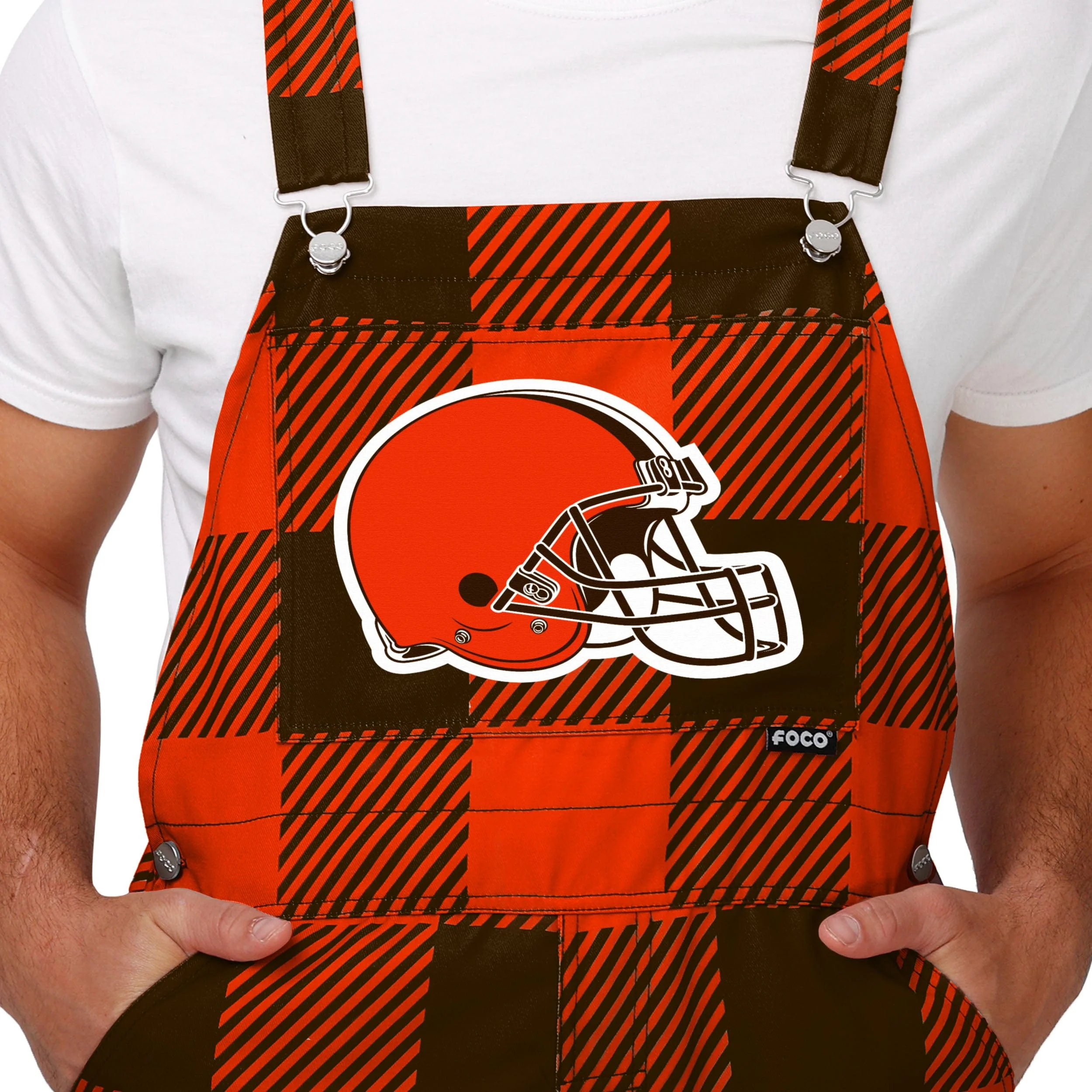 Cleveland Browns NFL Mens Plaid Bib Overalls - Image 4