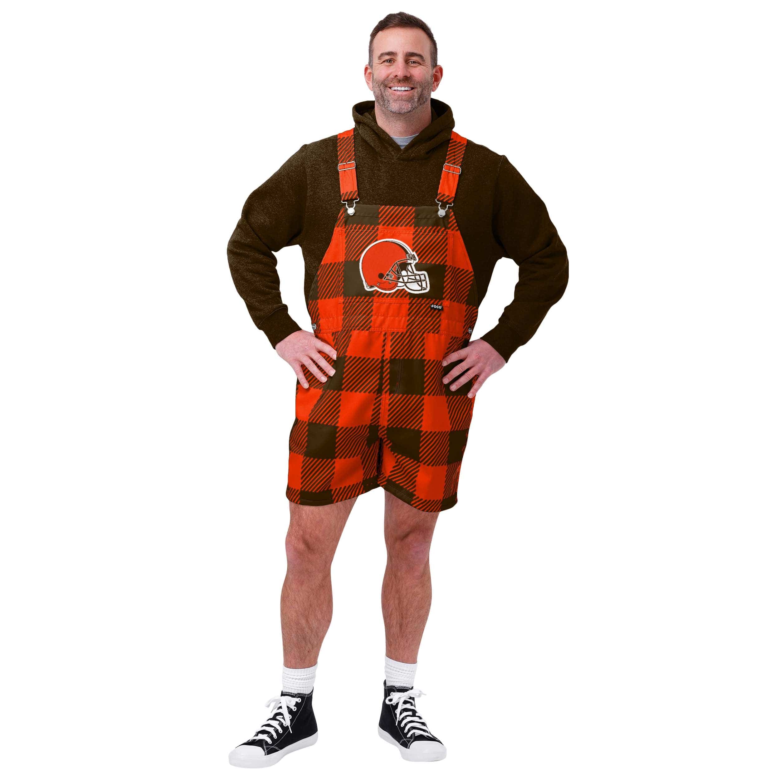 Cleveland Browns NFL Mens Plaid Bib Shortalls