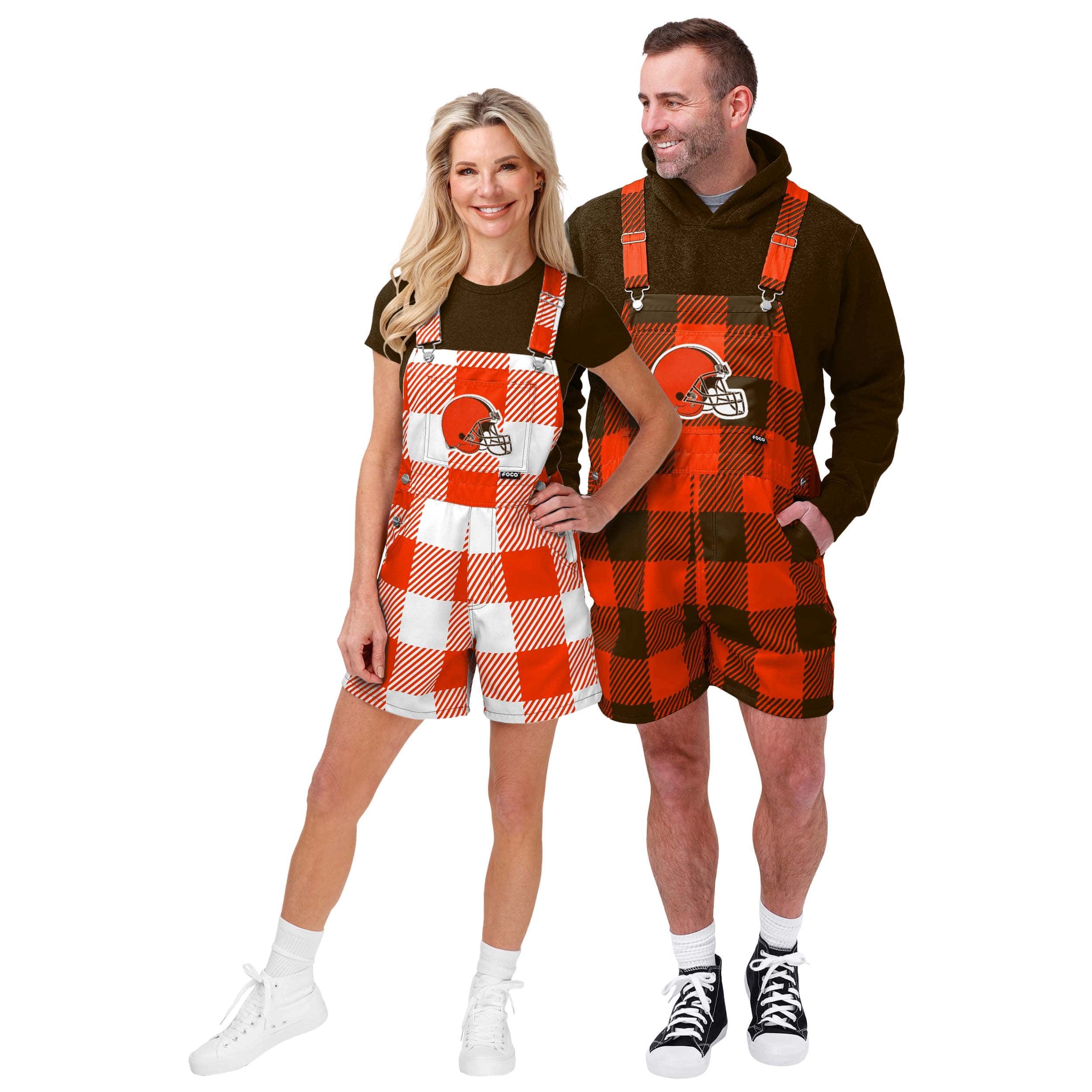 Cleveland Browns NFL Mens Plaid Bib Shortalls - Image 3