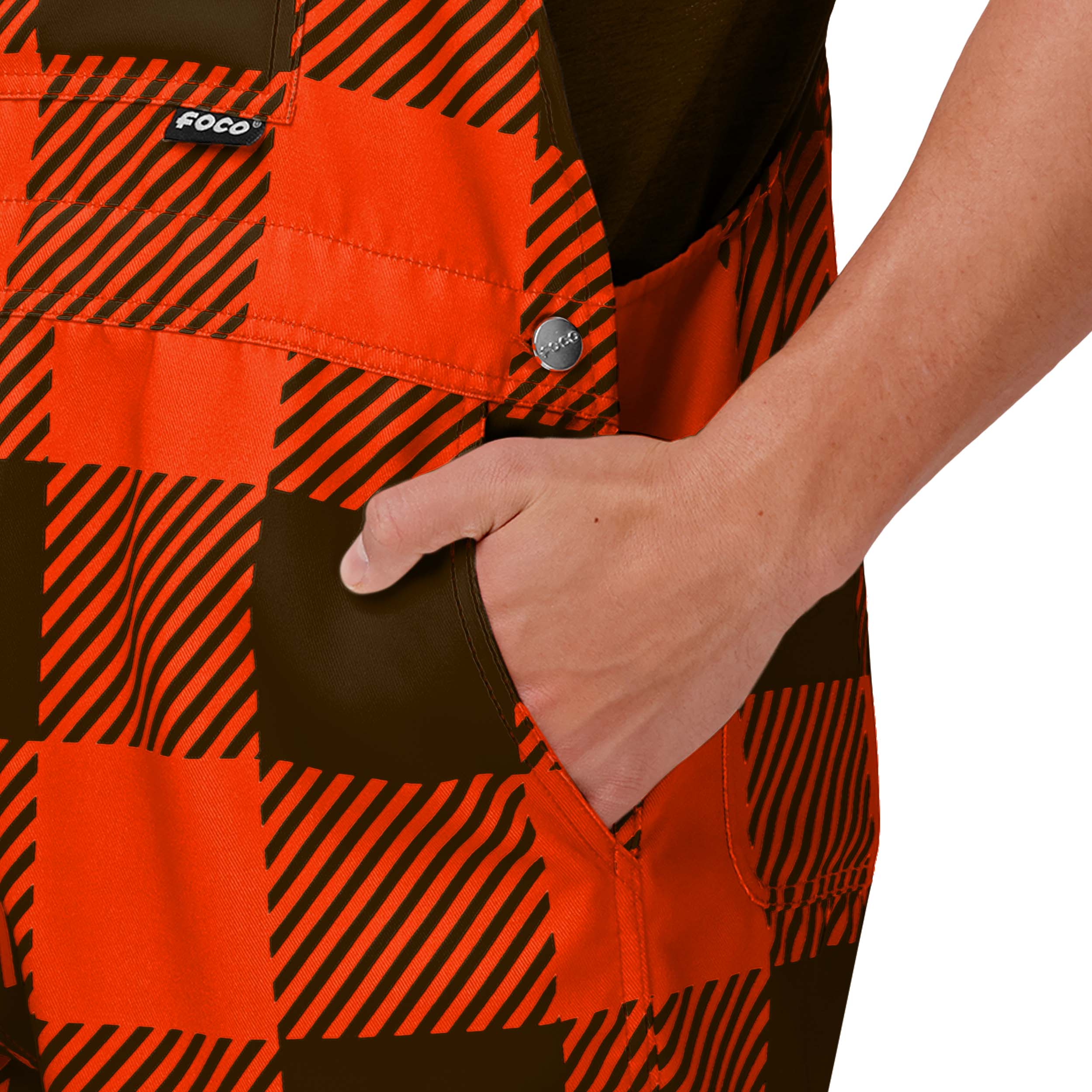 Cleveland Browns NFL Mens Plaid Bib Shortalls - Image 5