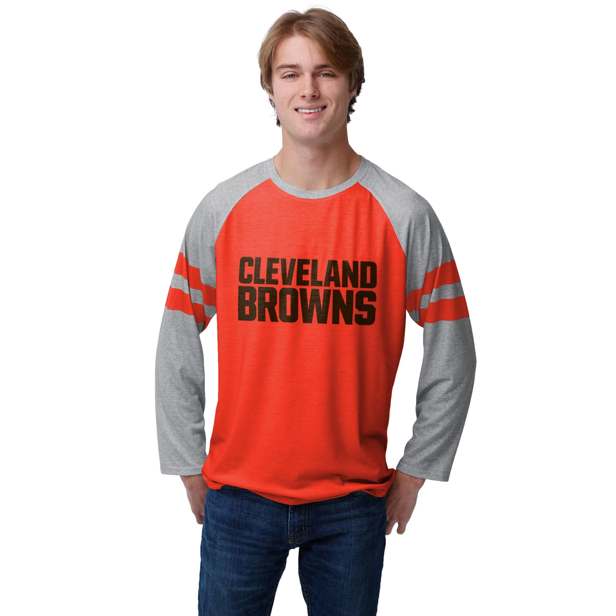 Cleveland Browns NFL Mens Team Stripe Wordmark Raglan T-Shirt