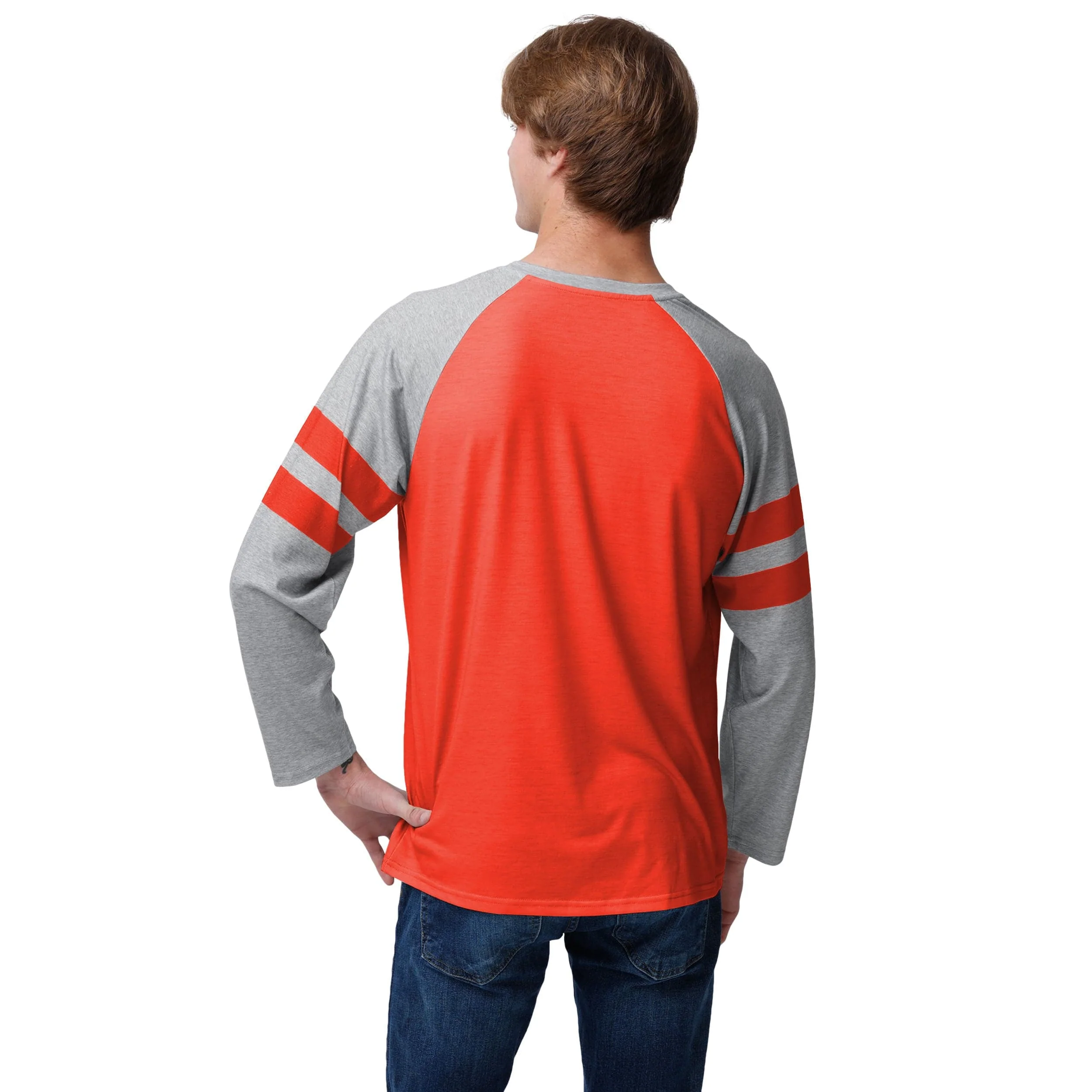 Cleveland Browns NFL Mens Team Stripe Wordmark Raglan T-Shirt - Image 2