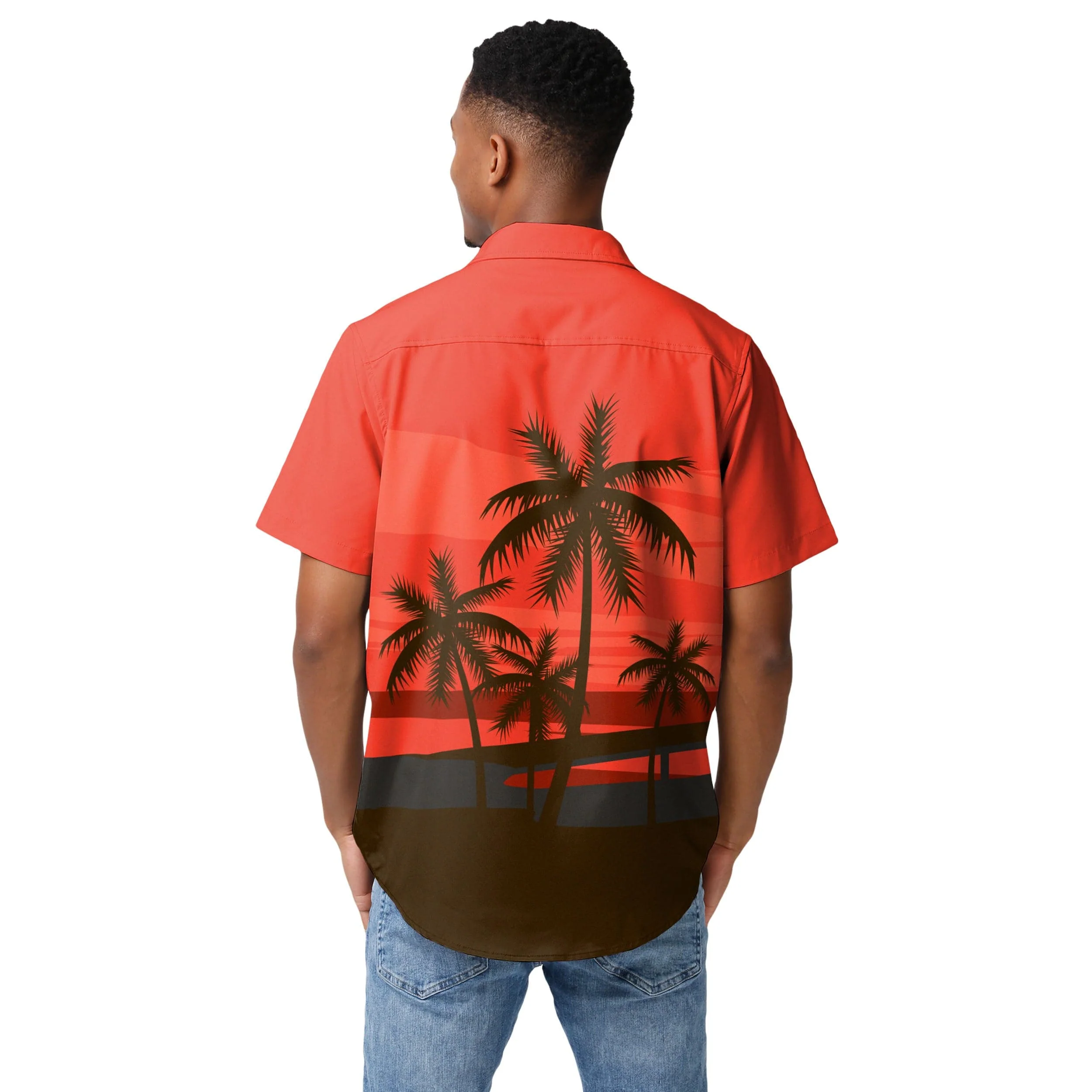 Cleveland Browns NFL Mens Tropical Sunset Button Up Shirt - Image 3