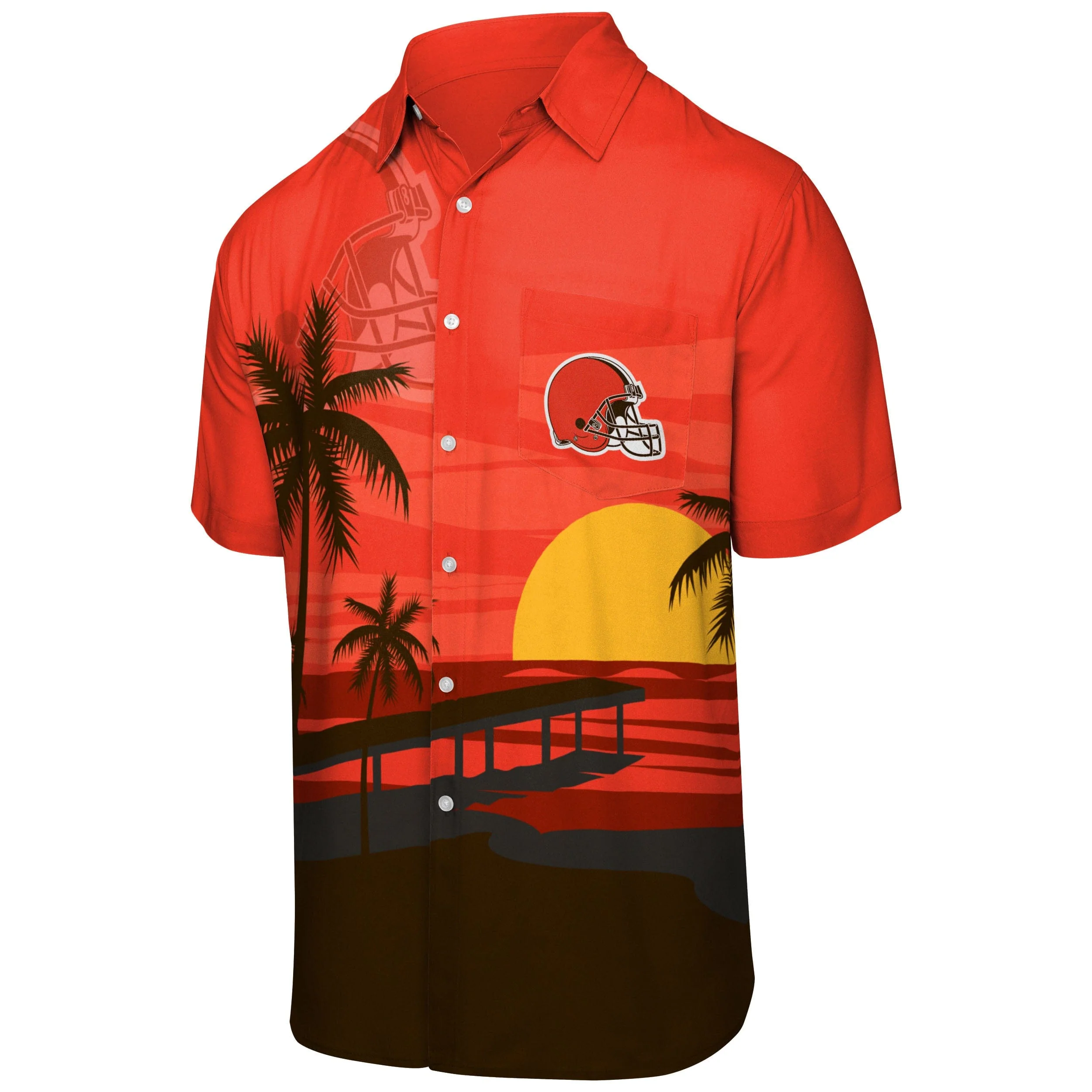 Cleveland Browns NFL Mens Tropical Sunset Button Up Shirt - Image 4