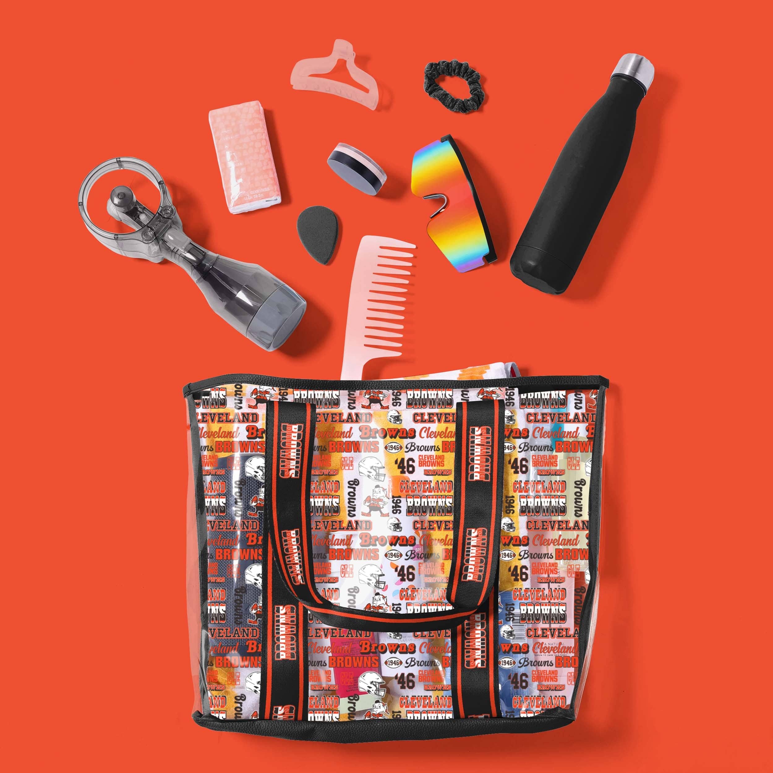 Cleveland Browns NFL Repeat Retro Print Clear Tote Bag - Image 3