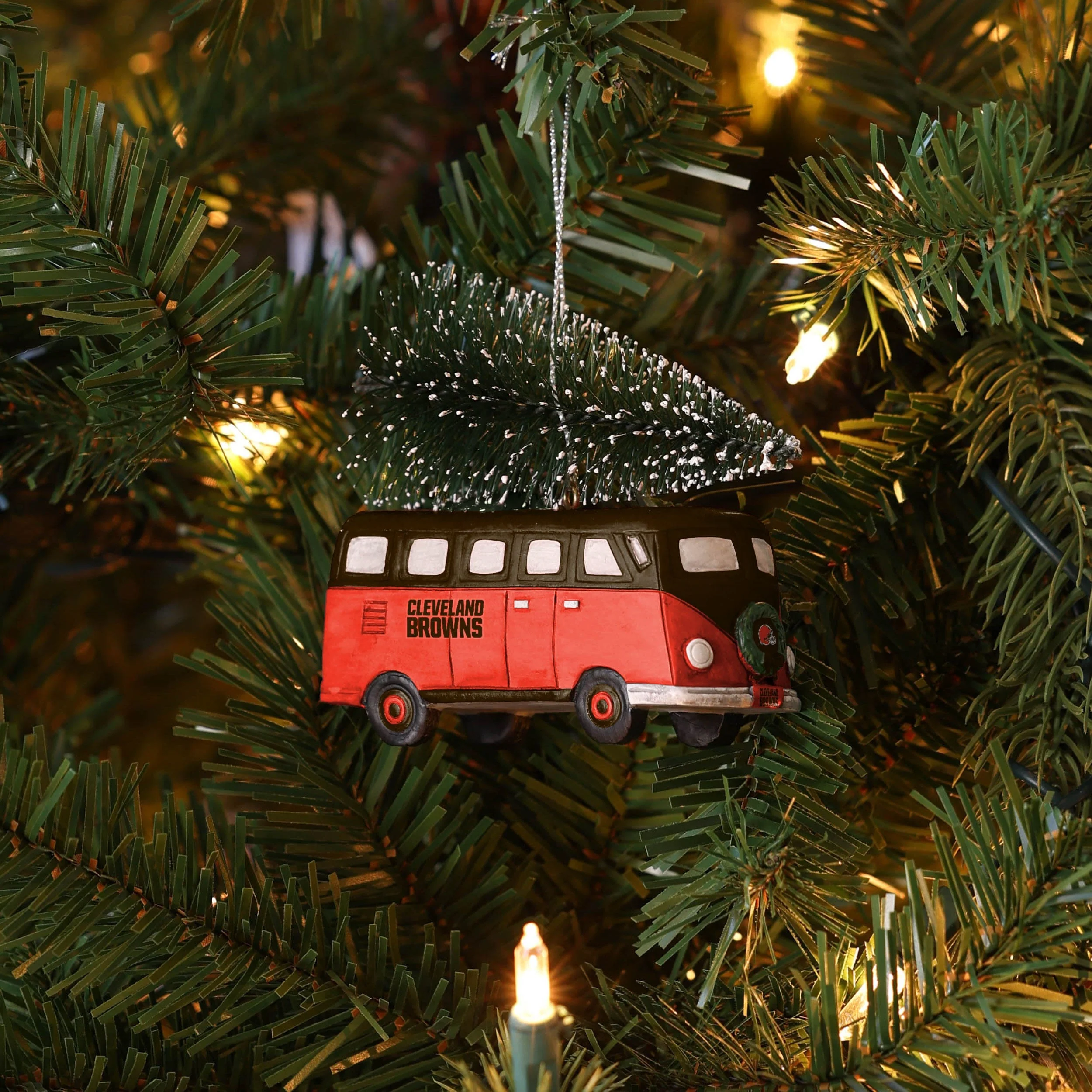 Cleveland Browns NFL Retro Bus With Tree Ornament - Image 4