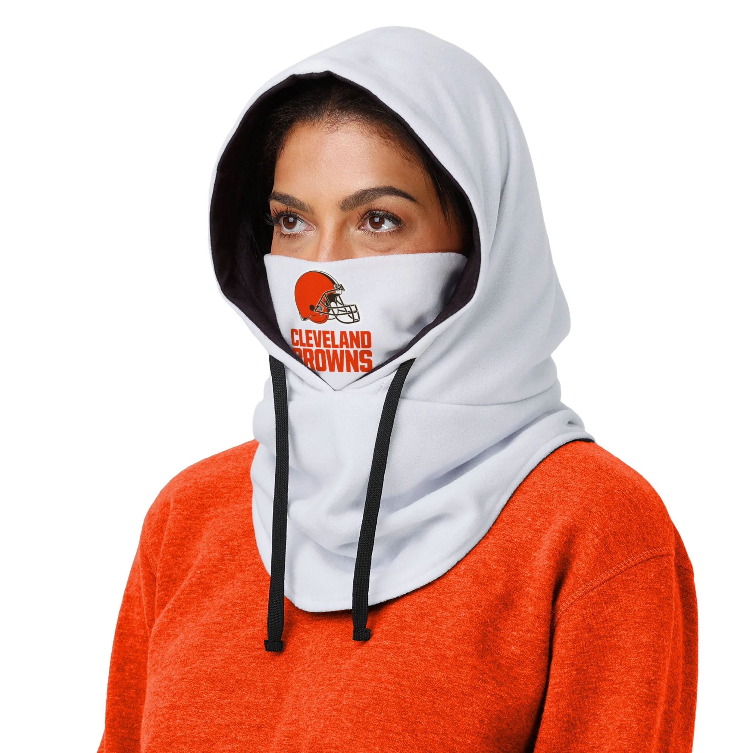 Cleveland Browns NFL White Drawstring Hooded Gaiter - Image 3