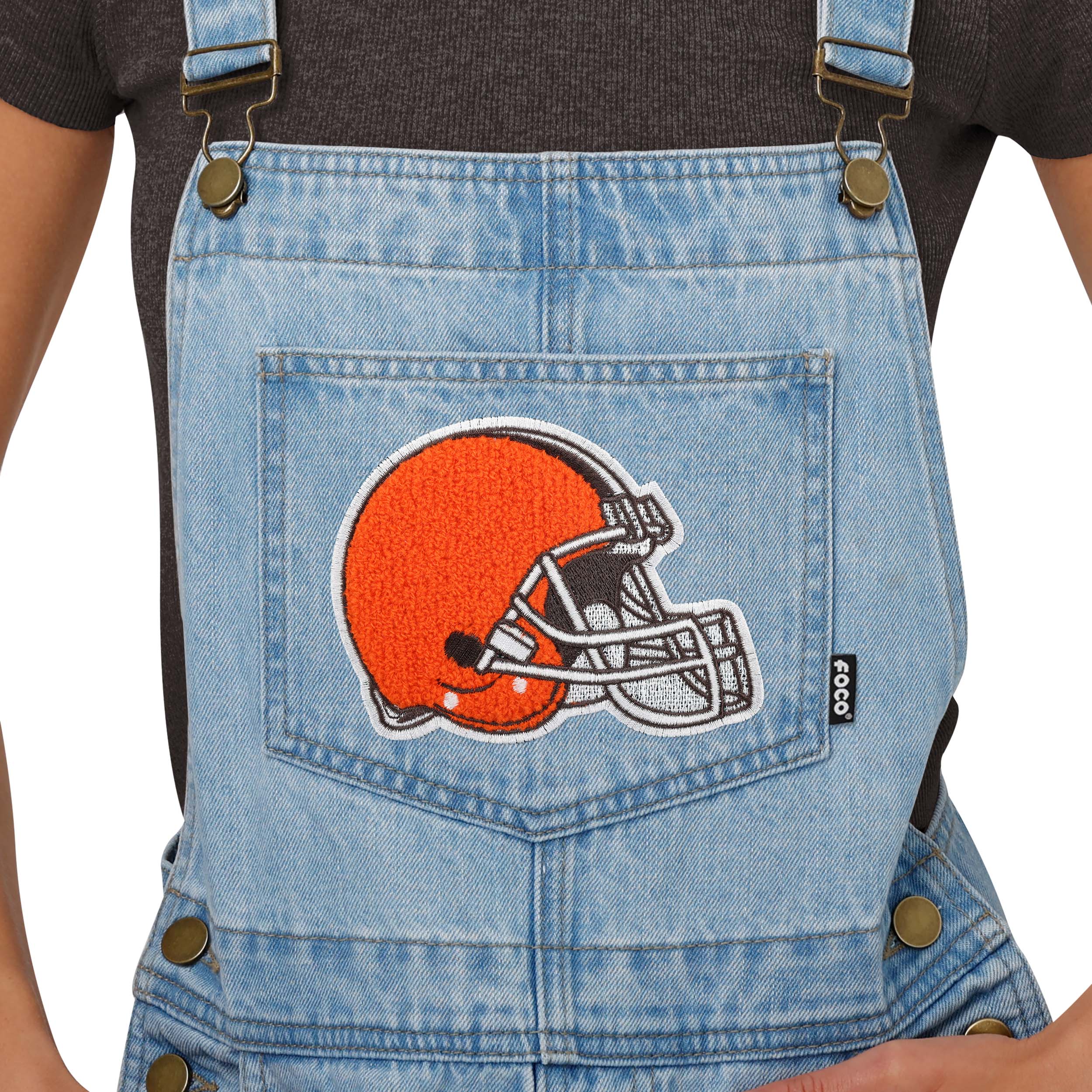 Cleveland Browns NFL Womens Big Logo Denim Bib Shortalls - Image 3