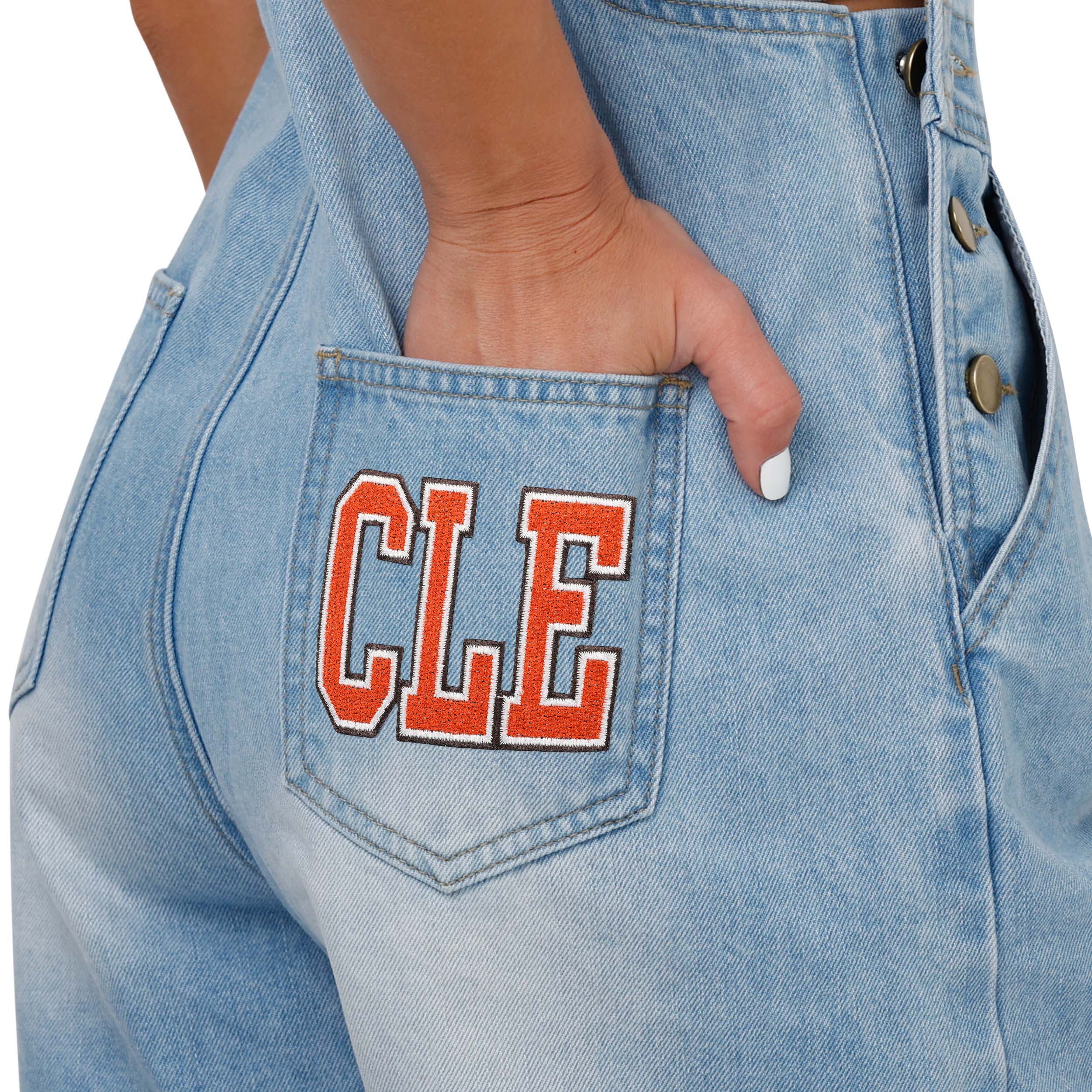 Cleveland Browns NFL Womens Big Logo Denim Bib Shortalls - Image 5